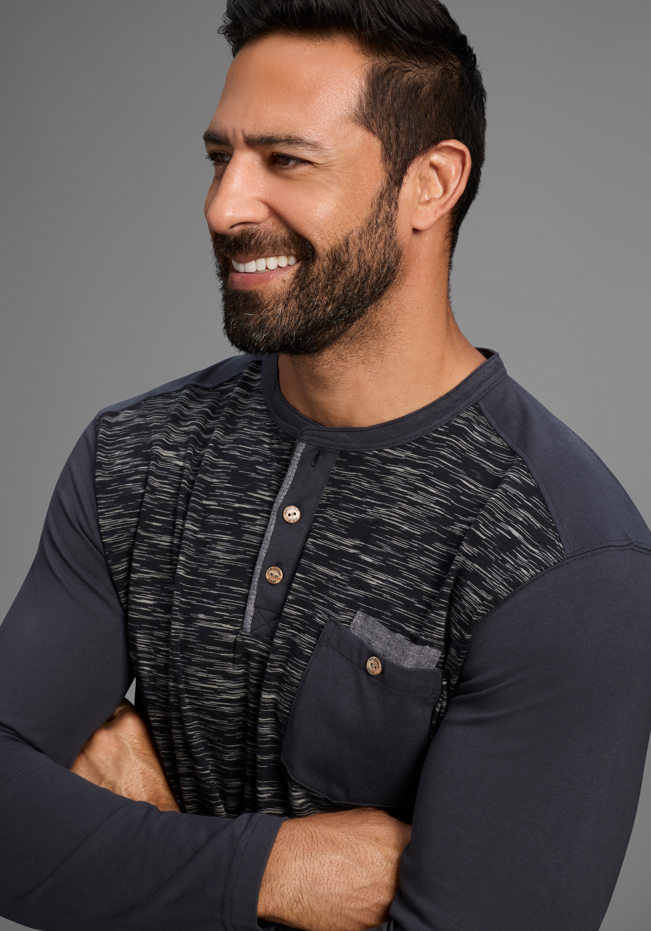 Arizona Longsleeve Langarm,  melierte Optik,  Rundhalsausschnitt mit Knopfleiste