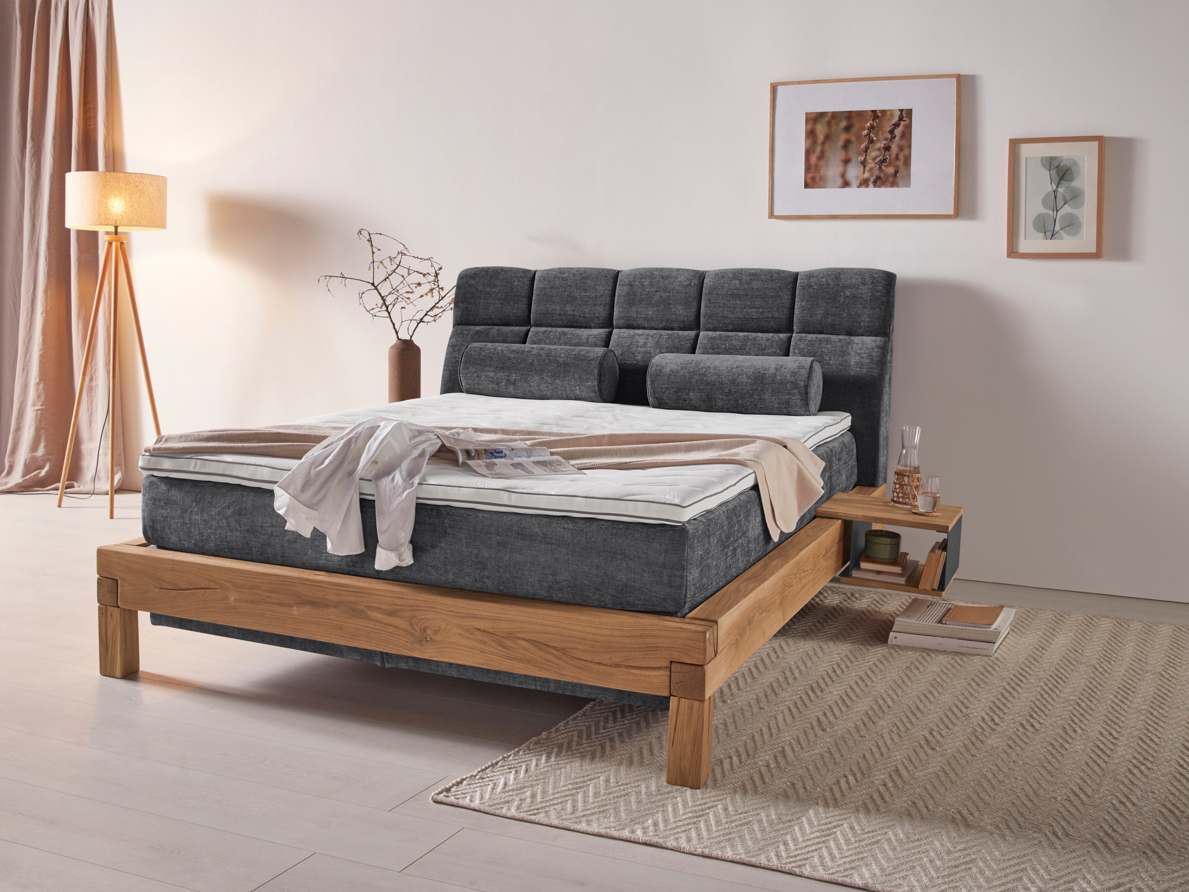 Home affaire Boxspringbett »VILLADS inkl. Taschenfederkernmatratze H2-H4 und Topper« Inside-Boxspring, recycelte Bezugsstoffe, Liegefläche 160 cm x 200 cm