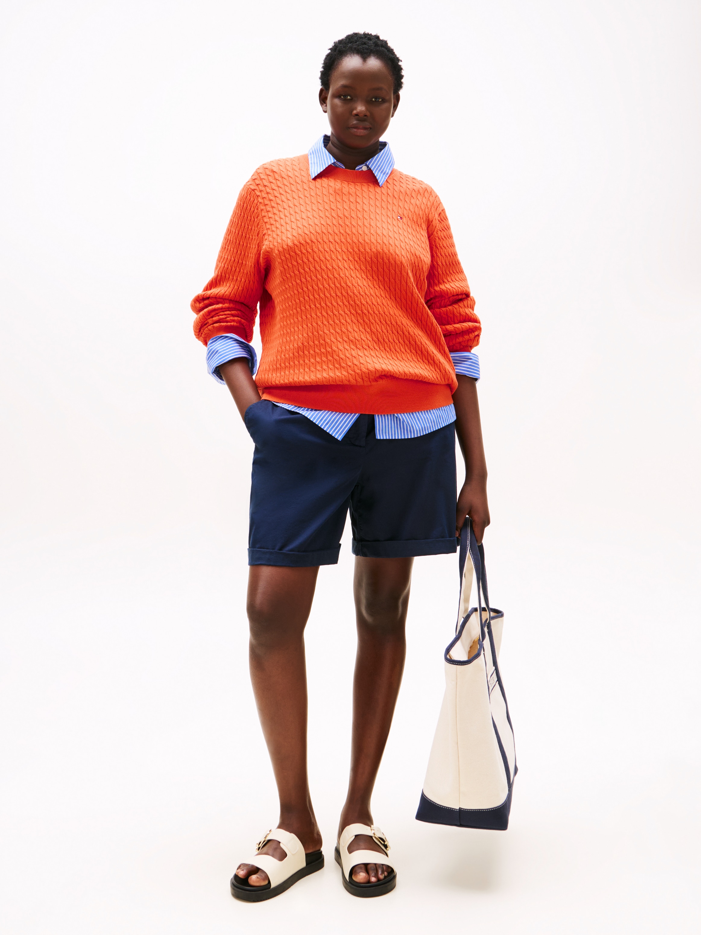 Tommy Hilfiger Curve Strickpullover »CRV CO CABLE FINE GG C-NK LS SWT« in grossen Grössen, mit Zopfmuster