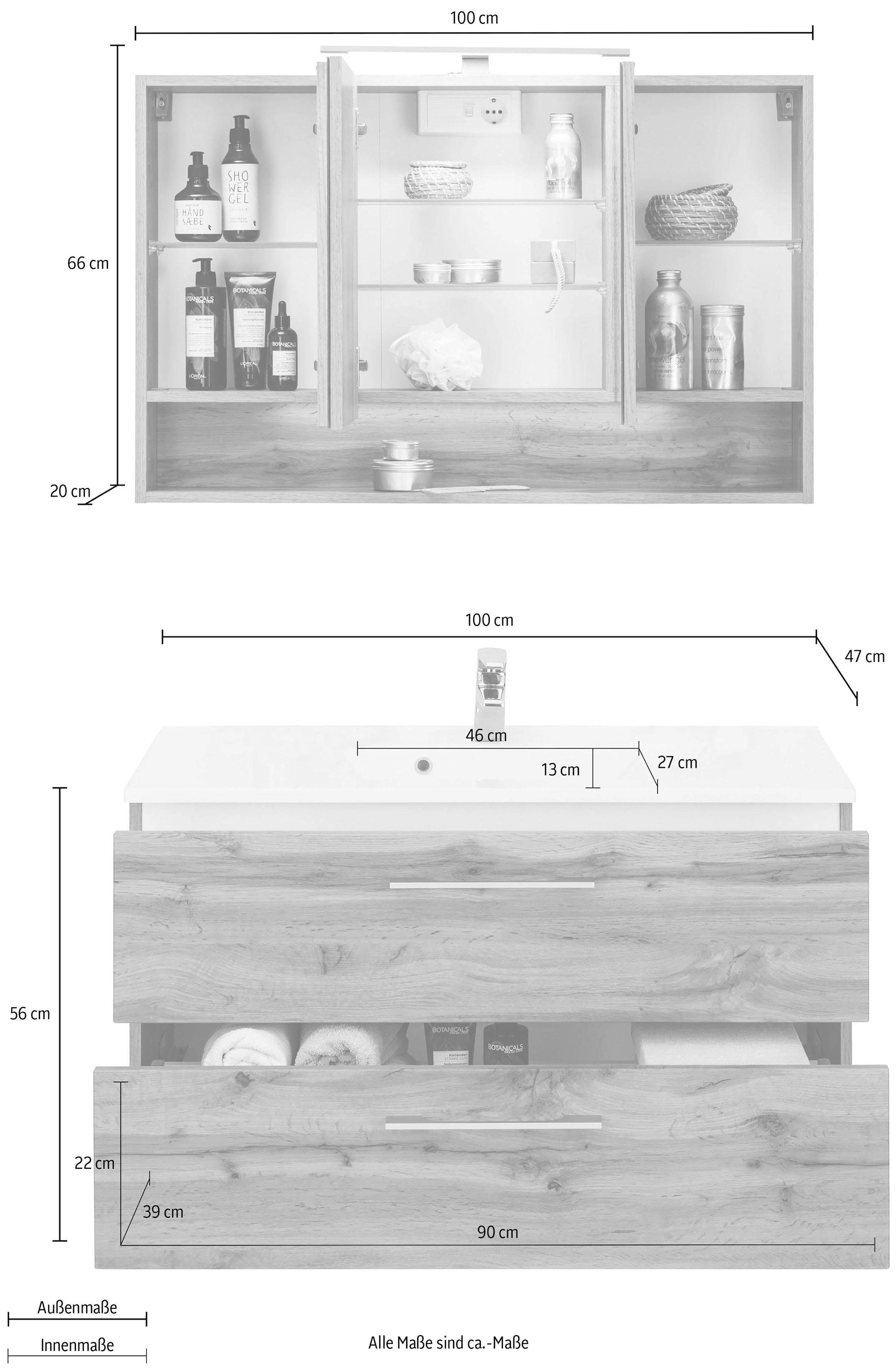 welltime Ensemble de meubles de salle de bain »Soria« 2 cuis tlg.