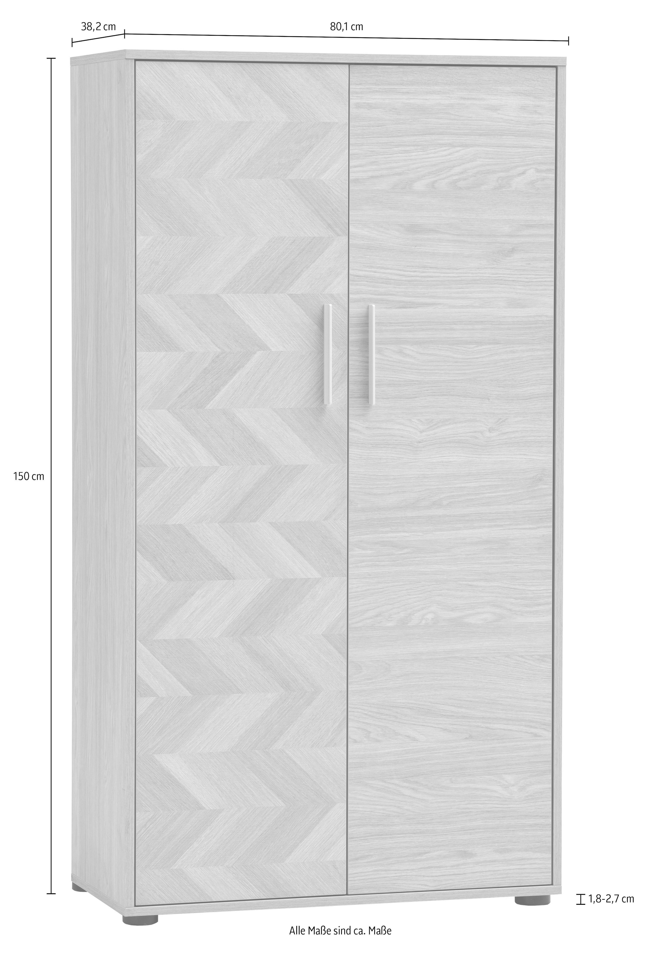 Schildmeyer Armoire de classement »AREZZO, Höhe 150 cm, 2 Türen, Fischgräten Dekor, MADE IN GERMANY« 1 cuis tlg. Porte gauche avec décor en chevrons, FABRIQUÉ EN ALLEMAGNE