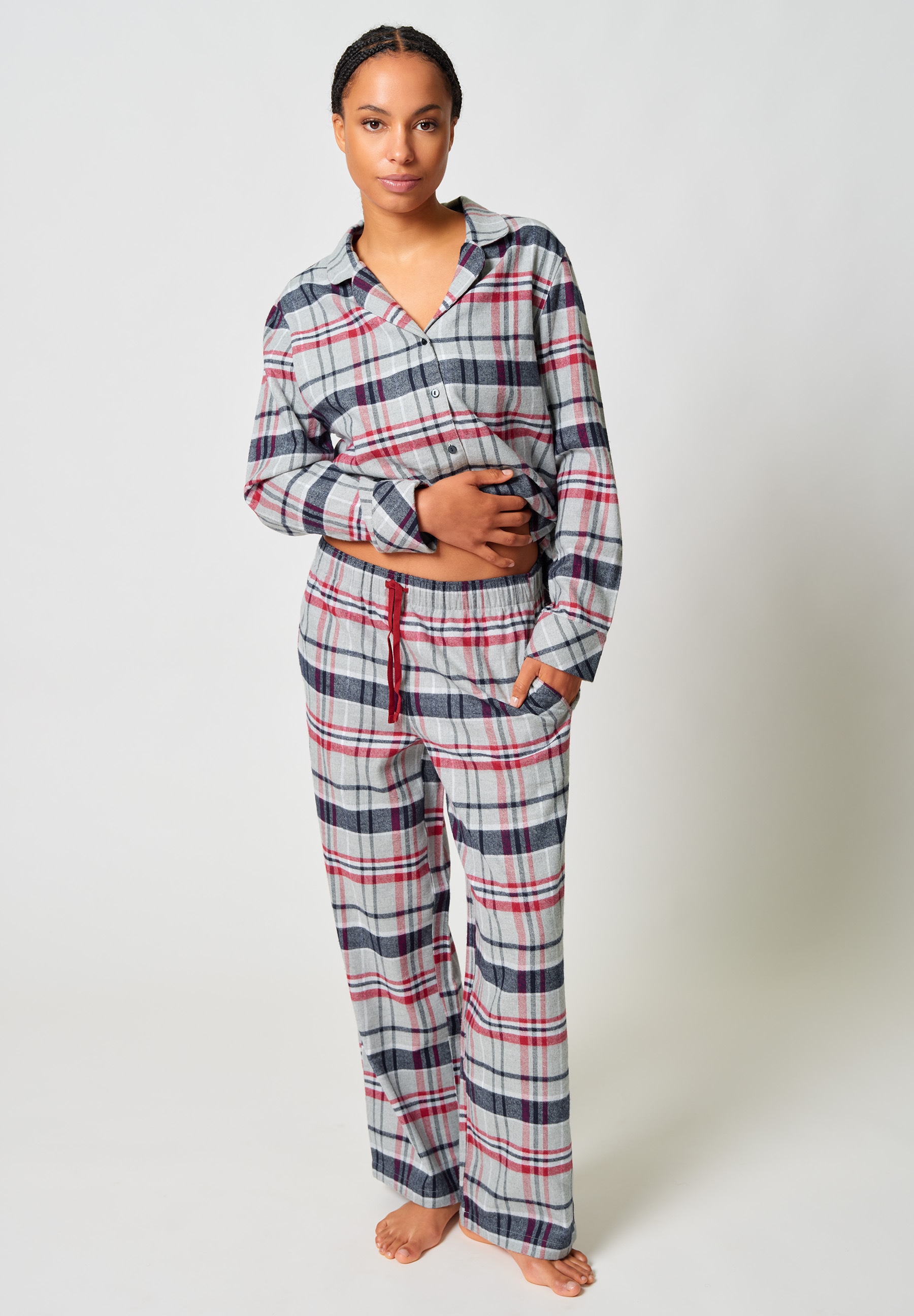 Skiny Pyjama »Night In Skiny Flanell« 2 pièces wärmend, Cotton, kuschelig weich, Bindeband, elastischer Bund