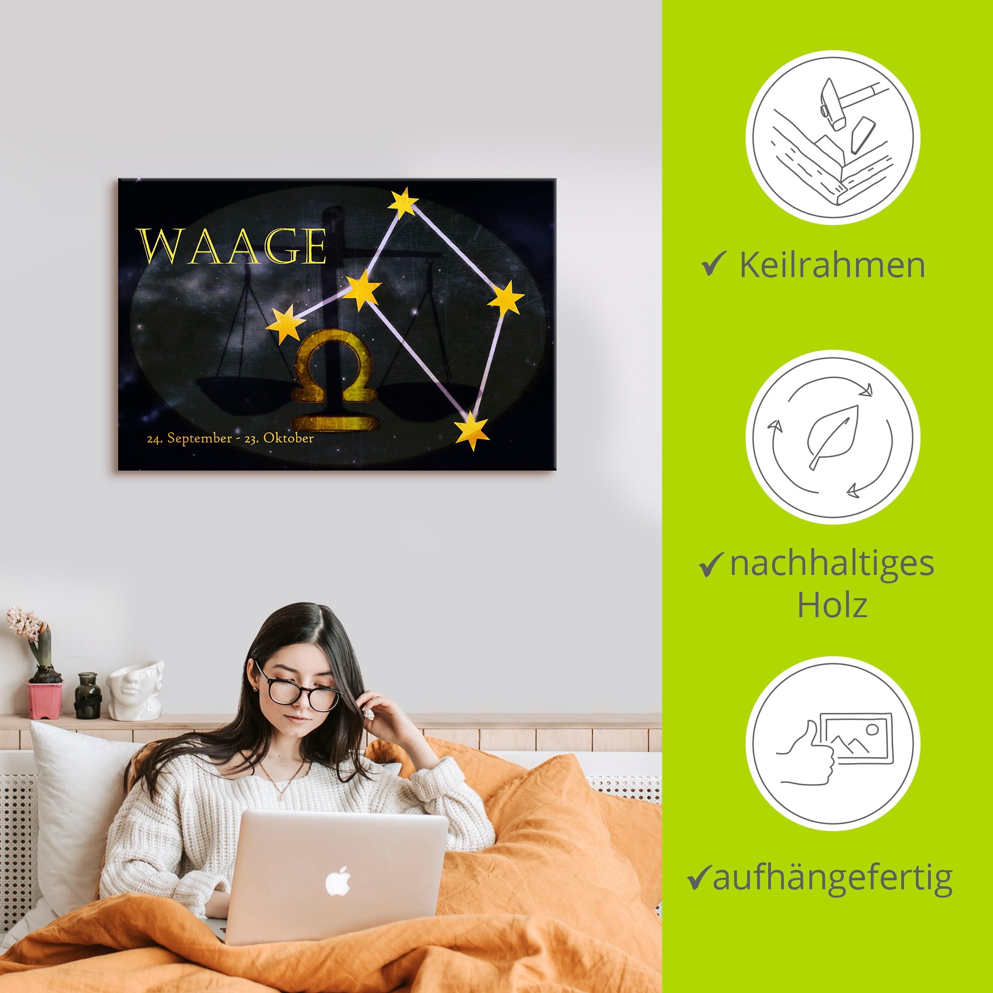 Artland Wandbild »Sternzeichen - Waage« Bilder von Sternzeichen 1 Stk. tlg. als Leinwandbild, Poster, Wandaufkleber in verschied. Grössen