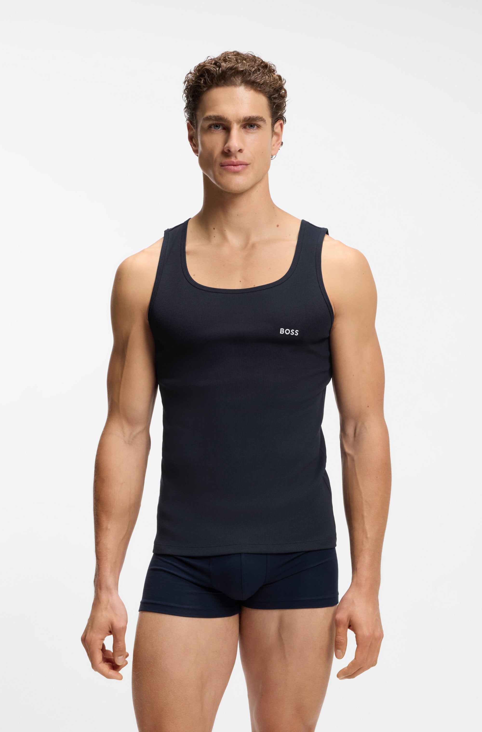 BOSS Tanktop »3P RibClassic BOSS ONE« Ton in Ton Stickerei auf der Brust