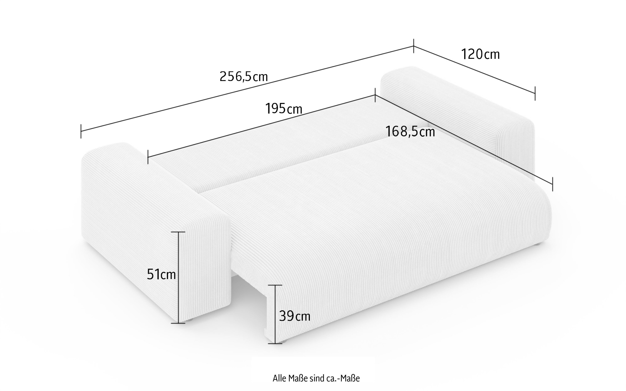Home affaire Canapé Big »LAKESIDE 3-Sitzer Schlafsofa mit Bettkasten, Breite 256,5 cm« Liegefläche 168,5x195 cm, hoher Sitzkomfort, Masse B/T/H: 256/122/82cm