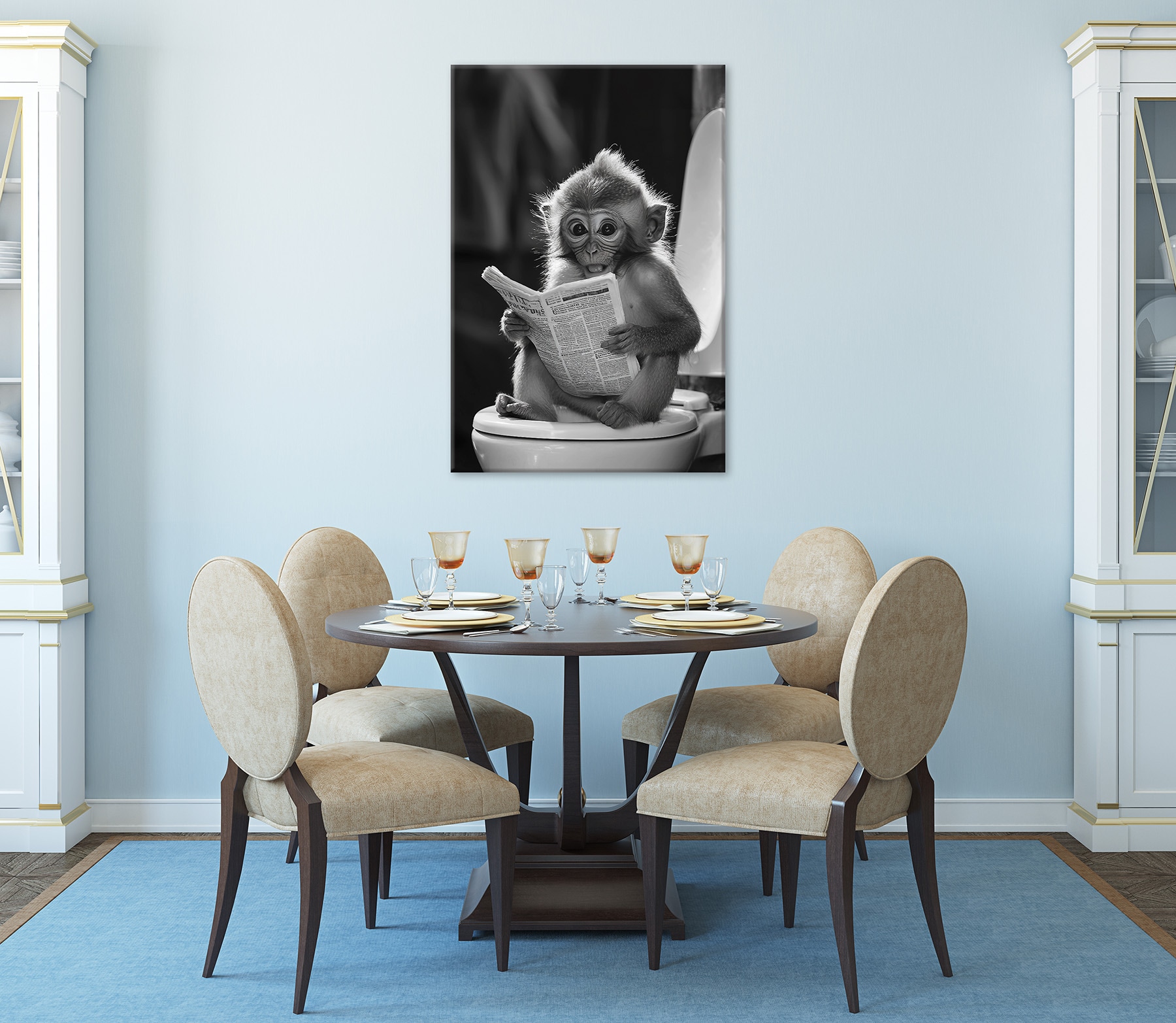 Bönninghoff Tableau sur toile »Wandbild AFFE BEIM GESCHÄFT 60x90 cm – Leinwandbild Keilrahmen Deko« Images de singes | Noir et blanc | Singes 1 cuis tlg. tendu sur châssis
