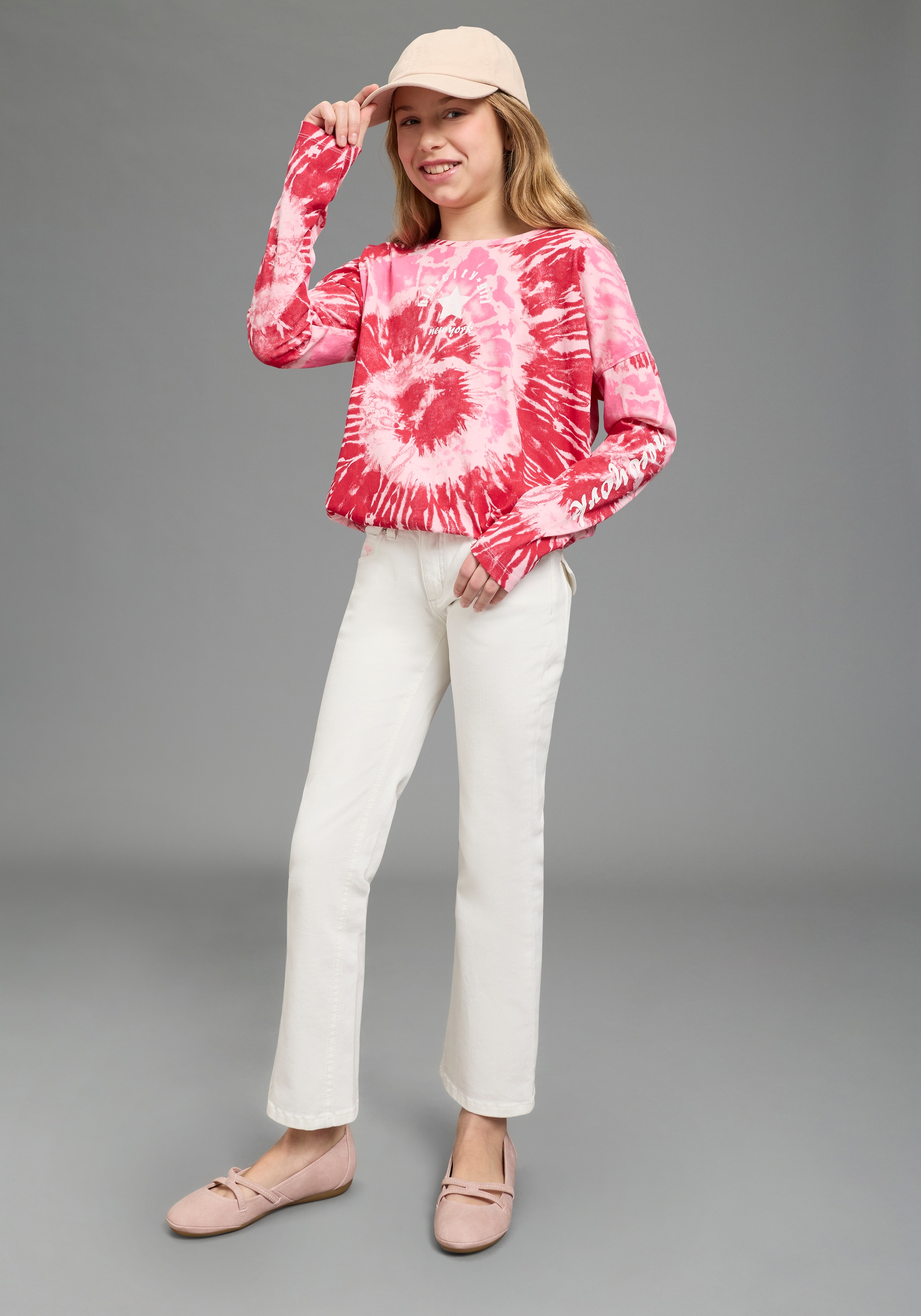 KIDSWORLD Fledermausshirt »Batik-Optik Shirt« Langarm,  mit Gummizug am Saum,  stylischer Aufdruck