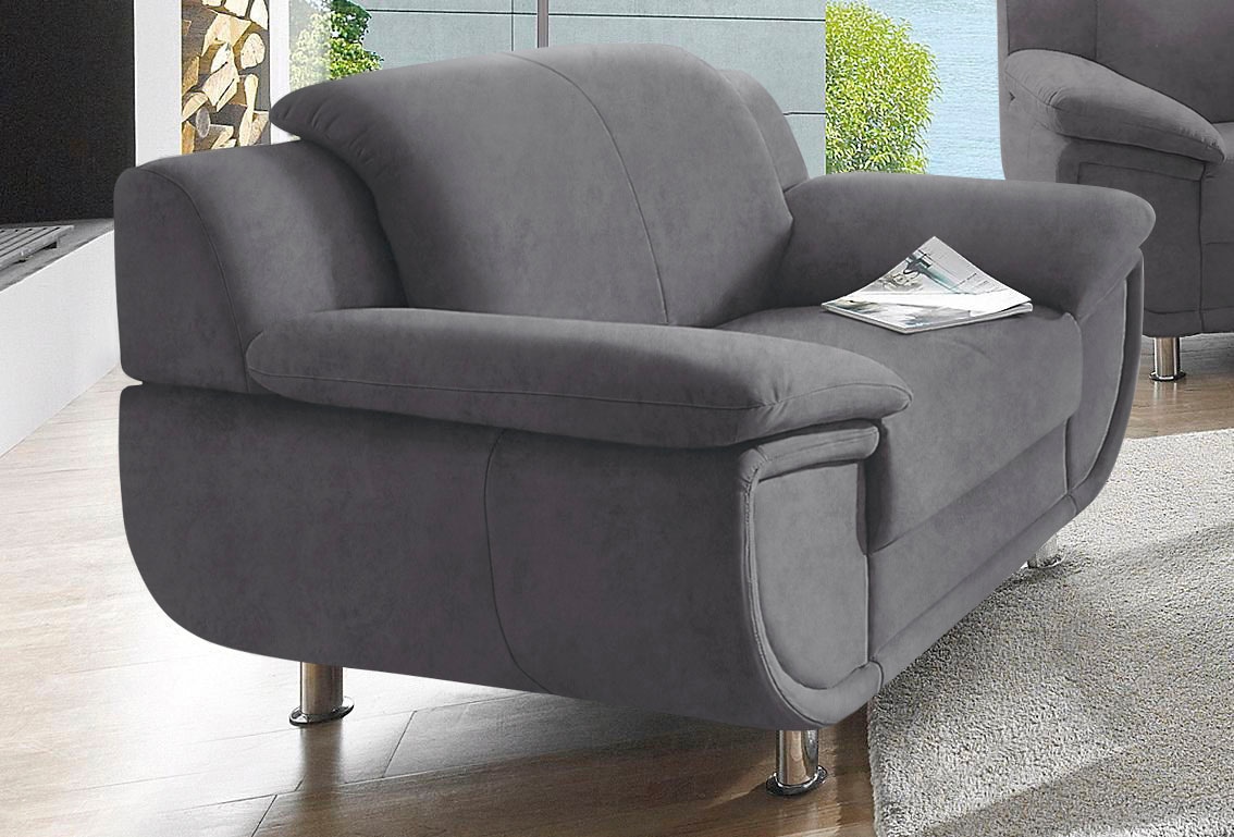TRENDMANUFAKTUR Fauteuil »Rondo, Breite 121 cm, breite Armlehnen, Füsse chromfarben« grand fauteuil avec ressorts ensachés en option, confortable