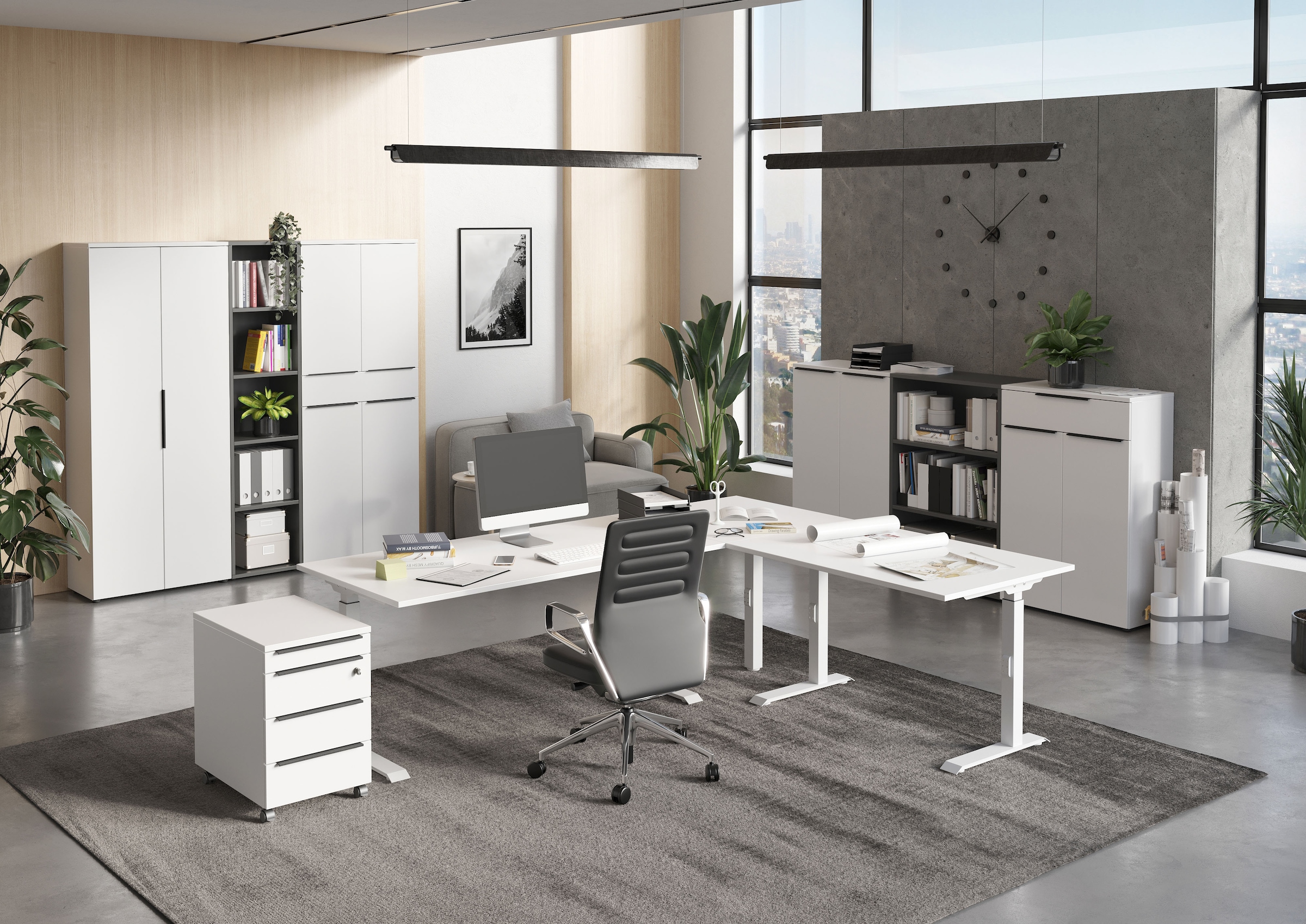 GERMANIA Bureau »Mailand« Mechanisch höheneinstellbarer Winkelschreibtisch mit einem Stützfuss