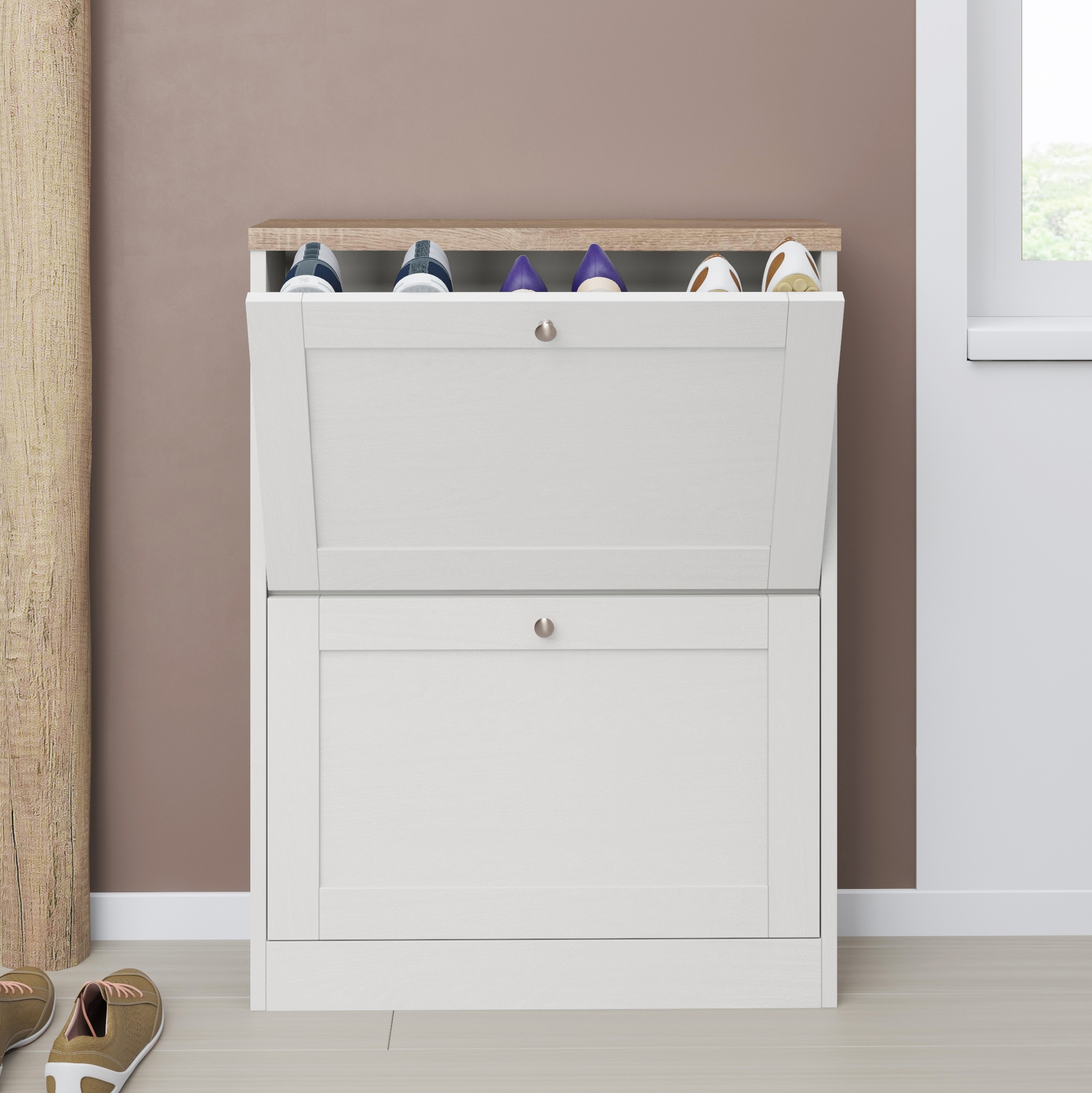 GOODproduct Armoire à chaussures »Heide« largeur 70 cm, avec 2 rabats et façade facettée, hauteur env. 90 cm
