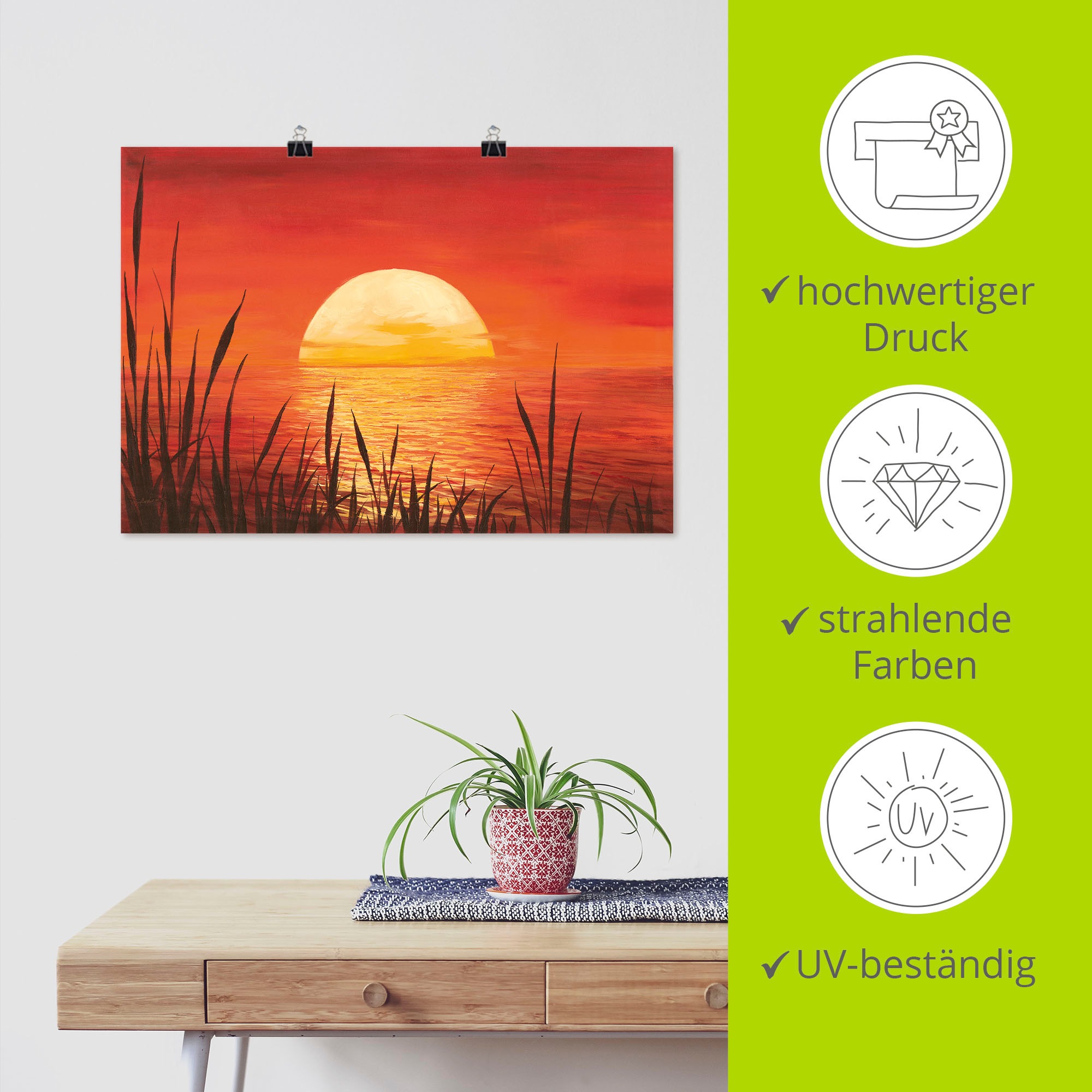 Artland Wandbild »Roter Sonnenuntergang am Ozean« Bilder vom Sonnenuntergang & -aufgang 1 Stk. tlg. als Alubild, Leinwandbild, Poster in verschied. Grössen