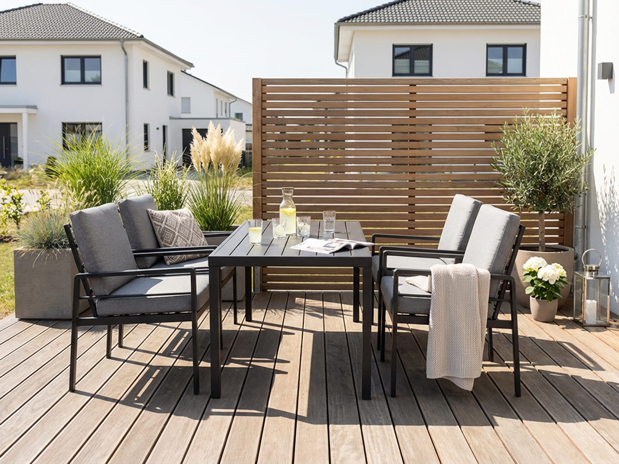 KONIFERA Salon de jardin »»New Jersey«« Ensemble, 4 fauteuils, table 80x160x71 cm, avec coussins, 13 cuis tlg. aluminium