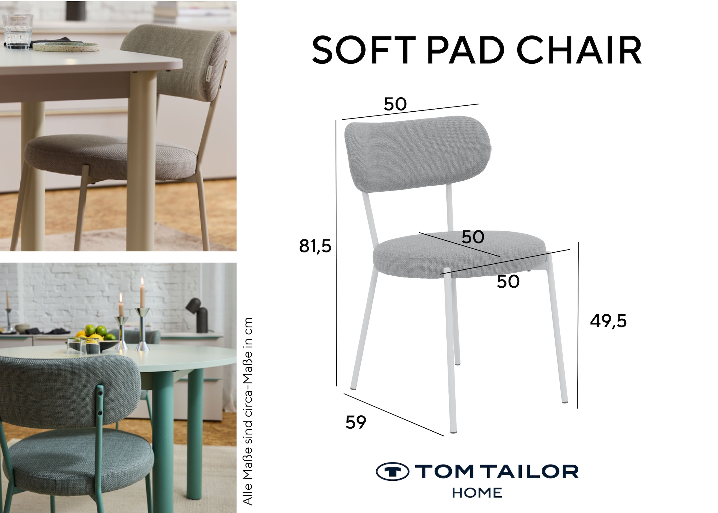TOM TAILOR HOME Chaise à 4 pieds »SOFT PAD CHAIR« (Set) 2 cuisEsszimmerstuhl, 4-Fussgestell, mit Rückenausschnitt