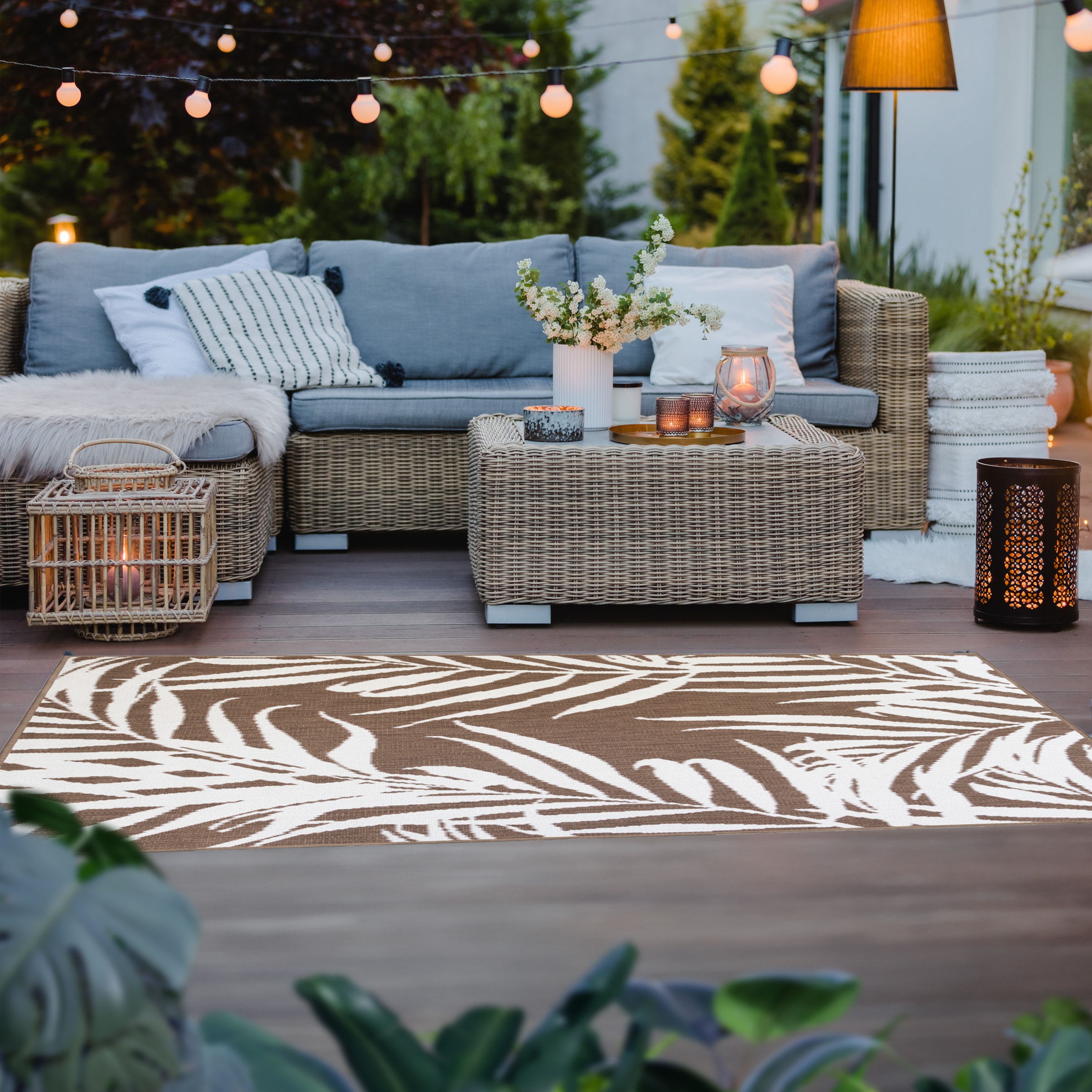 Primaflor-Ideen in Textil Teppich »Outdoorteppich REVERSO - Palm Tree« rechteckig 5 mm Höhe Wendeteppich, Palmblätter, In- und Outdoor geeignet, wasserfest