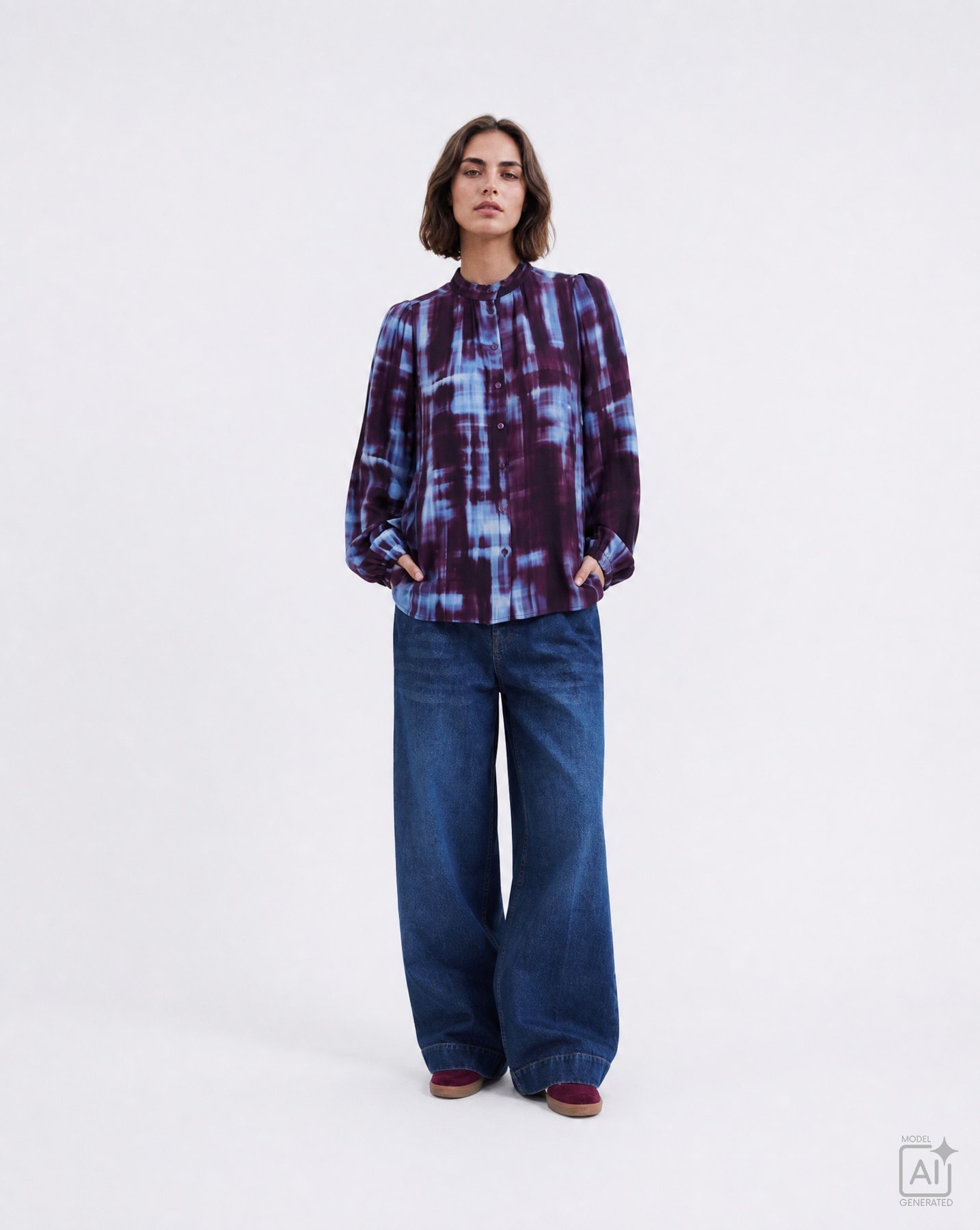 Smith & Soul Blouse à manches longues Avec col montant court, imprimé intégral