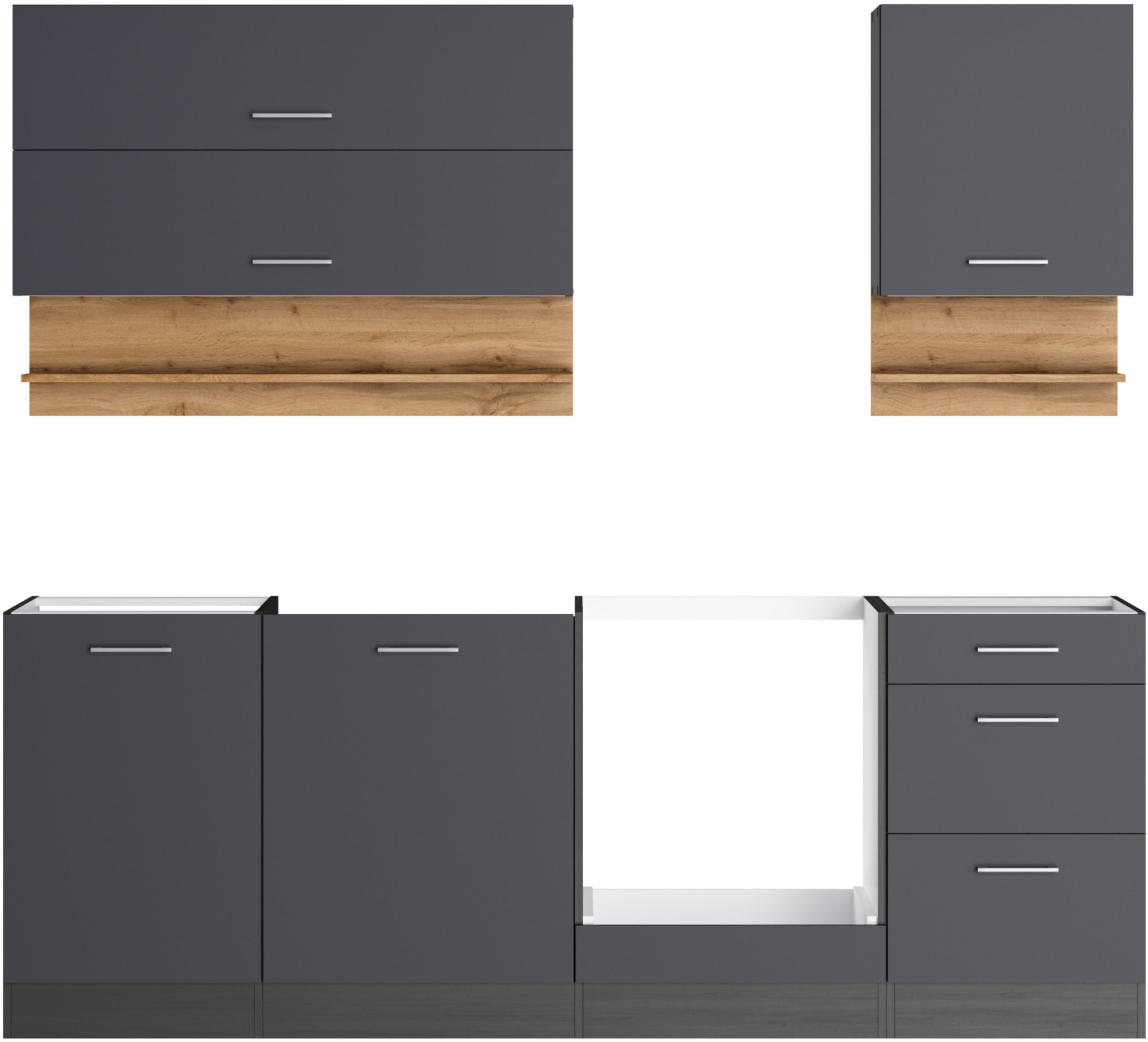 KOCHSTATION Kitchenette »KS-Milan« 220 cm de large, coulisses métalliques robustes, beaucoup d’espace de rangement