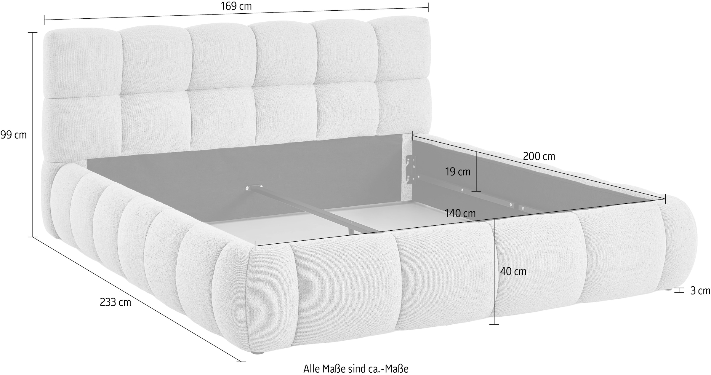 GOODproduct Lit rembourré »Sennor mit schönem gepolsterten Kopfteil« Lit rembourré, housse avec effet mélange