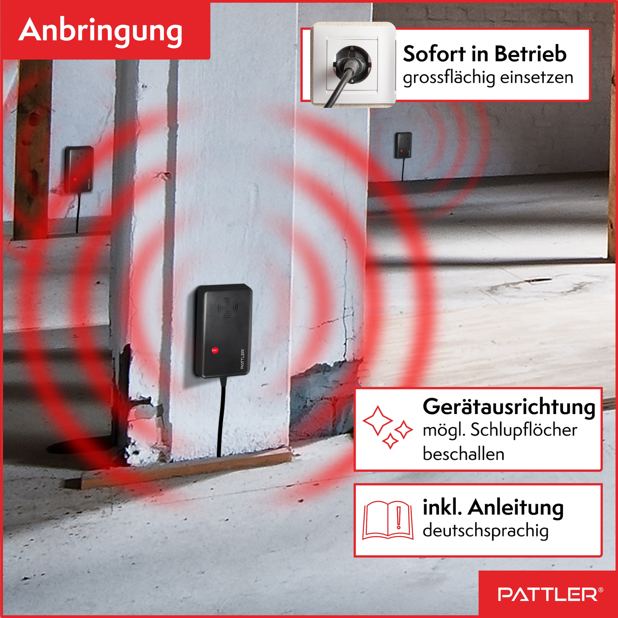 Pattler Ultraschall-Tierabwehr »Marderschreck mit  Hochfrequenztönen« 2 Geräte für ca. 120 m²