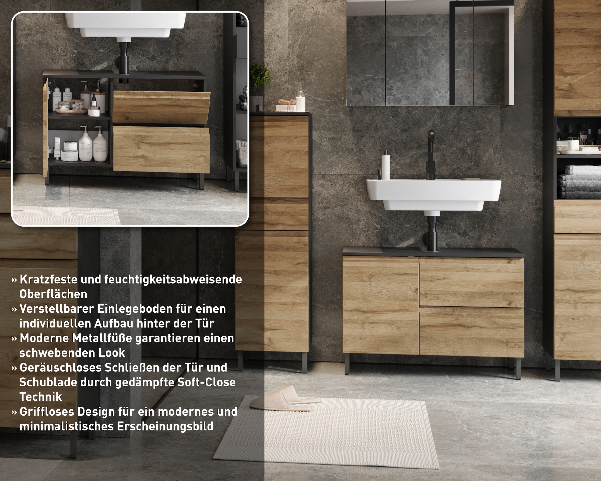 GERMANIA Waschbeckenunterschrank »Scantic« 1 Stk. tlg. mit Siphonausschnitt