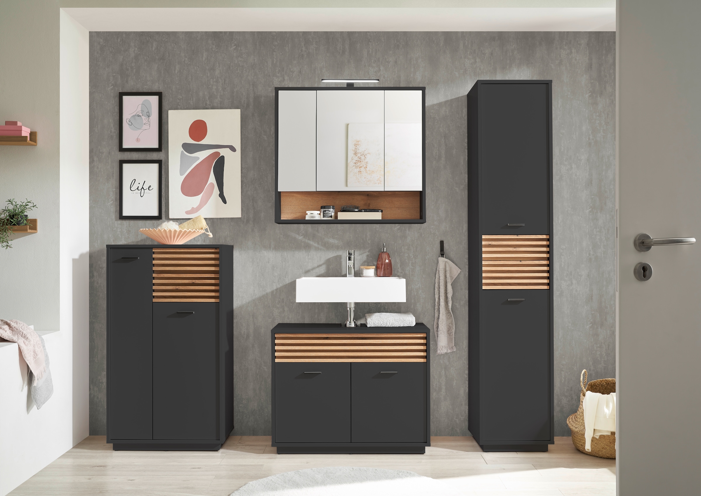 BASIC by Balculina Waschbeckenunterschrank »Liguria B/H/T 80x64x40 cm« 1 Stk. tlg. Breite 80cm, Unterflurauszug, FSC-Mix 70%