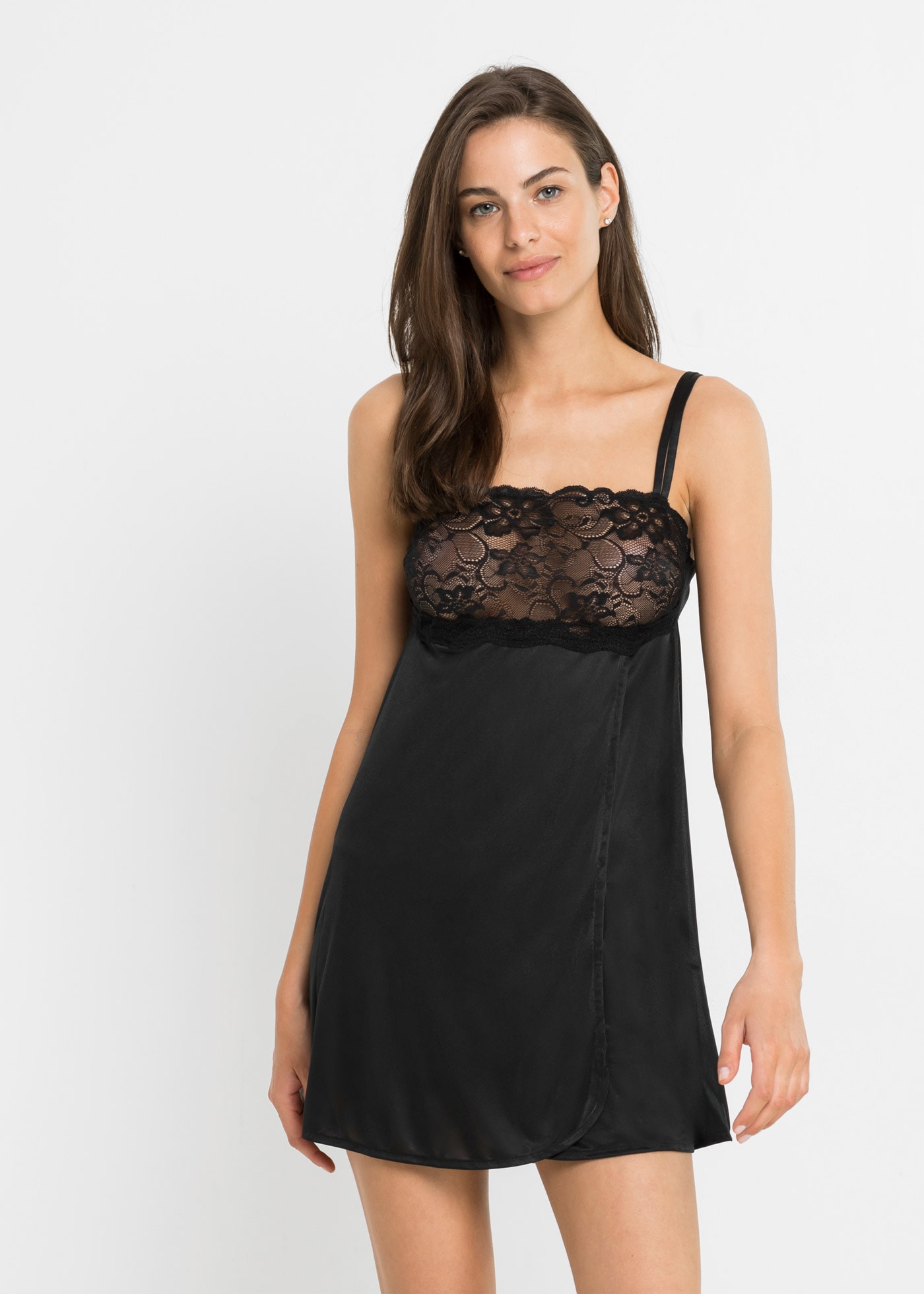 bonprix Négligé »Negligé mit Glanzeffekt« mit verführerischem Spitzendetail, verstellbare Träger