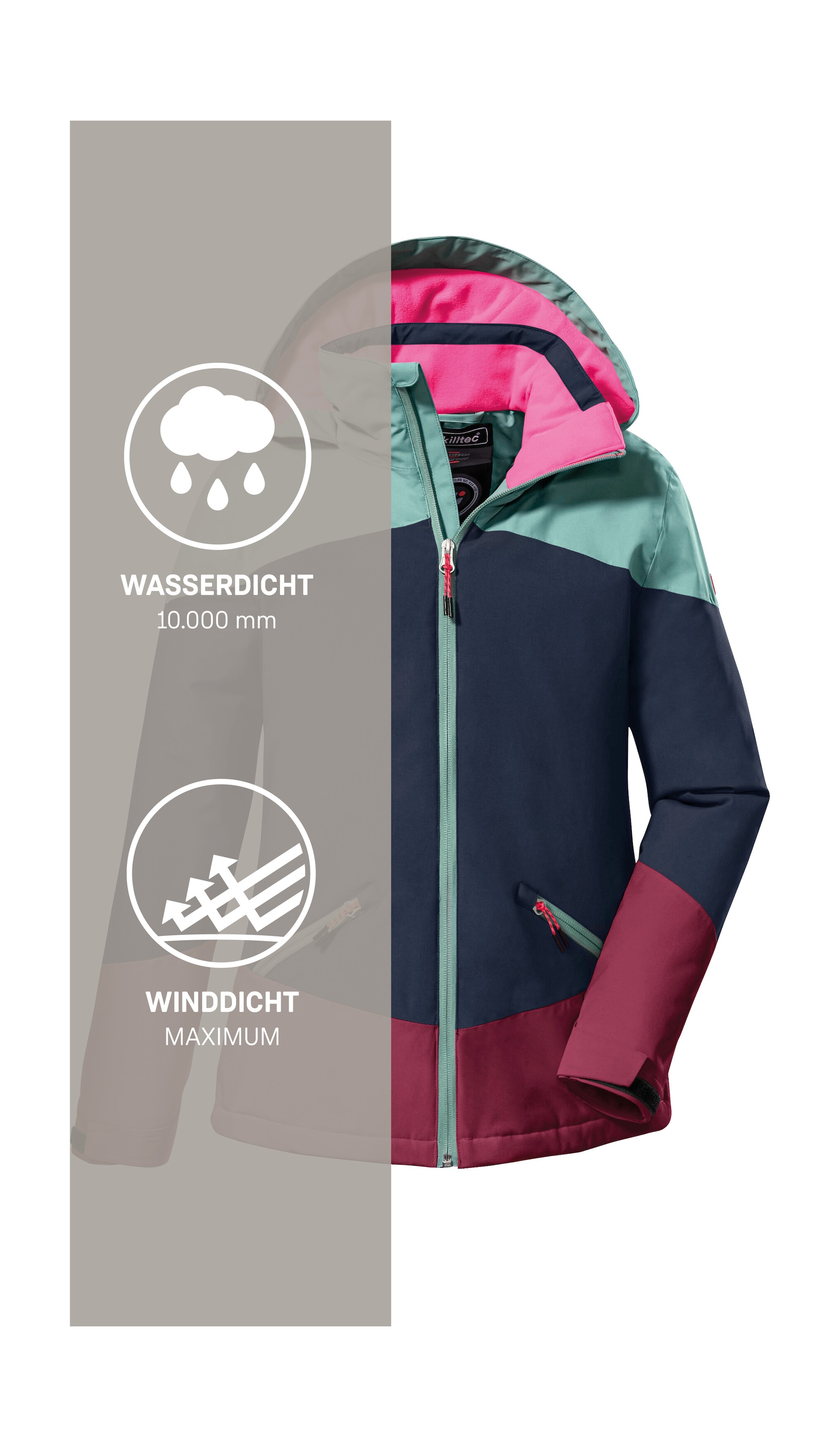 Killtec Veste d'extérieur »KOW 195 GRLS JCKT« Wasserdichte Winterjacke mit Colourblock, verstellbaren Details