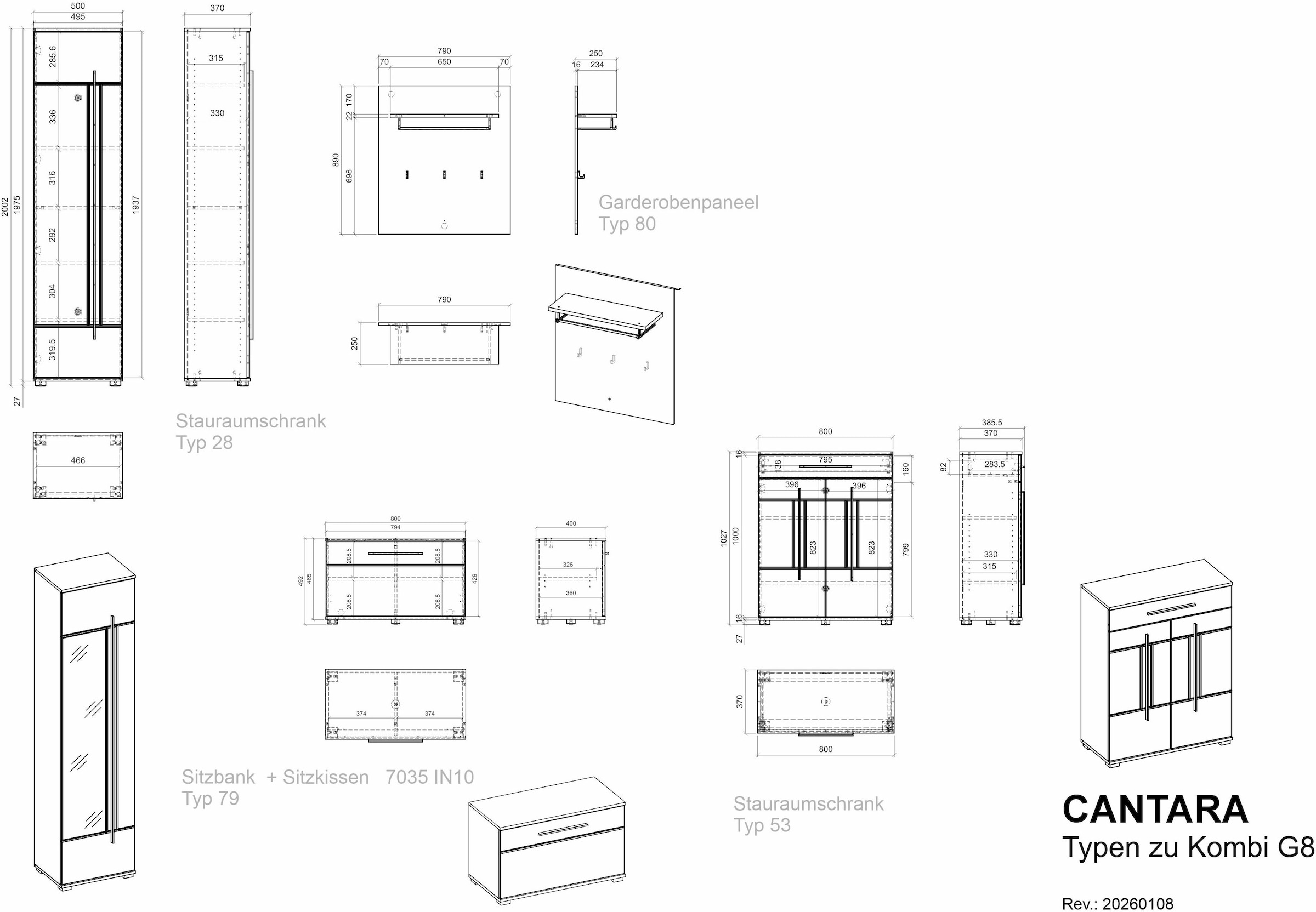 Home affaire Ensemble de vestiaires »Cantara, moderne Garderobe, Komplettset mit viel Stauraum« Ensemble complet, 4 cuis tlg.