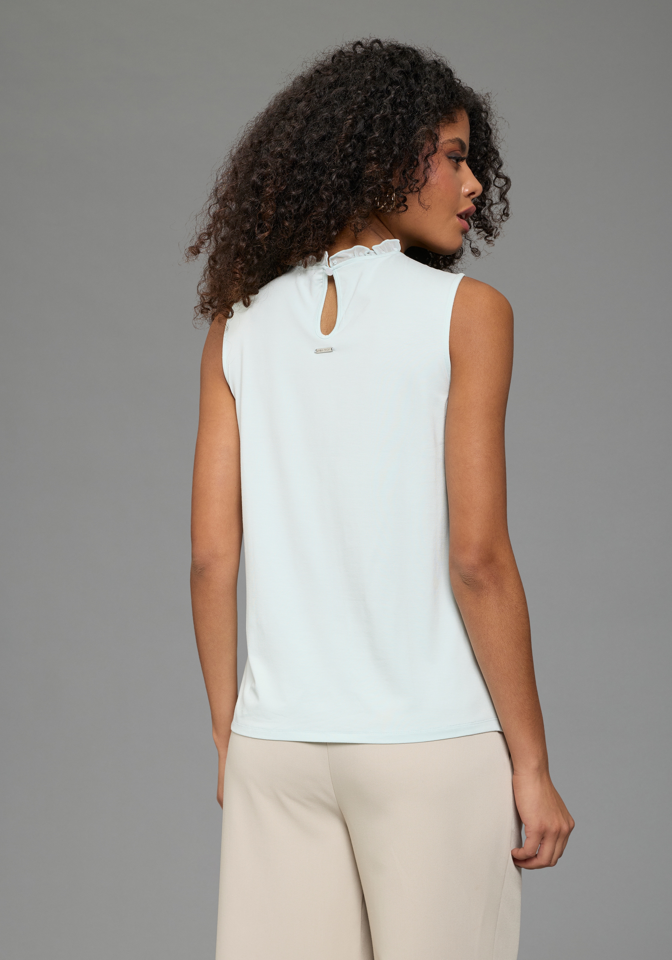 Laura Scott Blouse en mousseline mit Rüschen-Applikationen und gepunktetem Chiffon