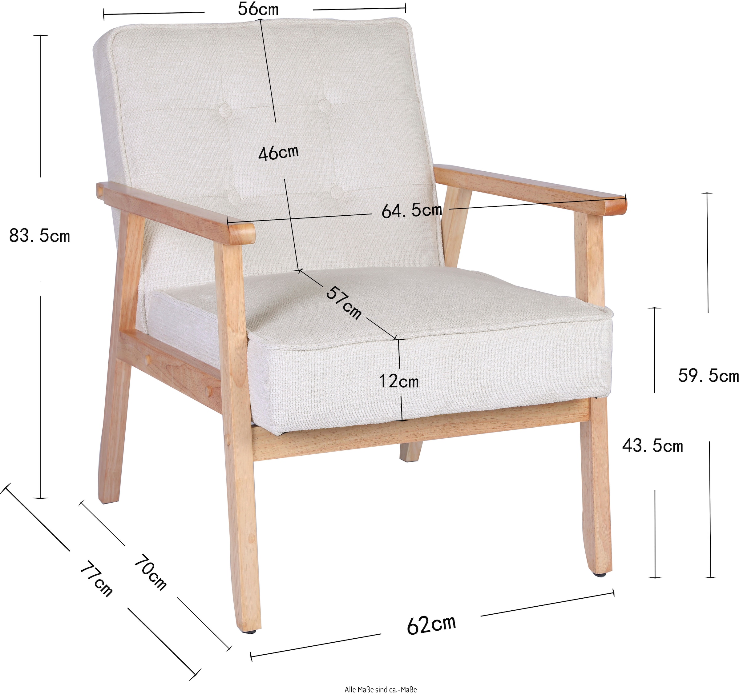 Home affaire Fauteuil lounge »MENONRI mit Armlehnen aus Massivholz« Relaxsessel, Lese-Sessel, Cocktailsessel in Cord und Webstoff