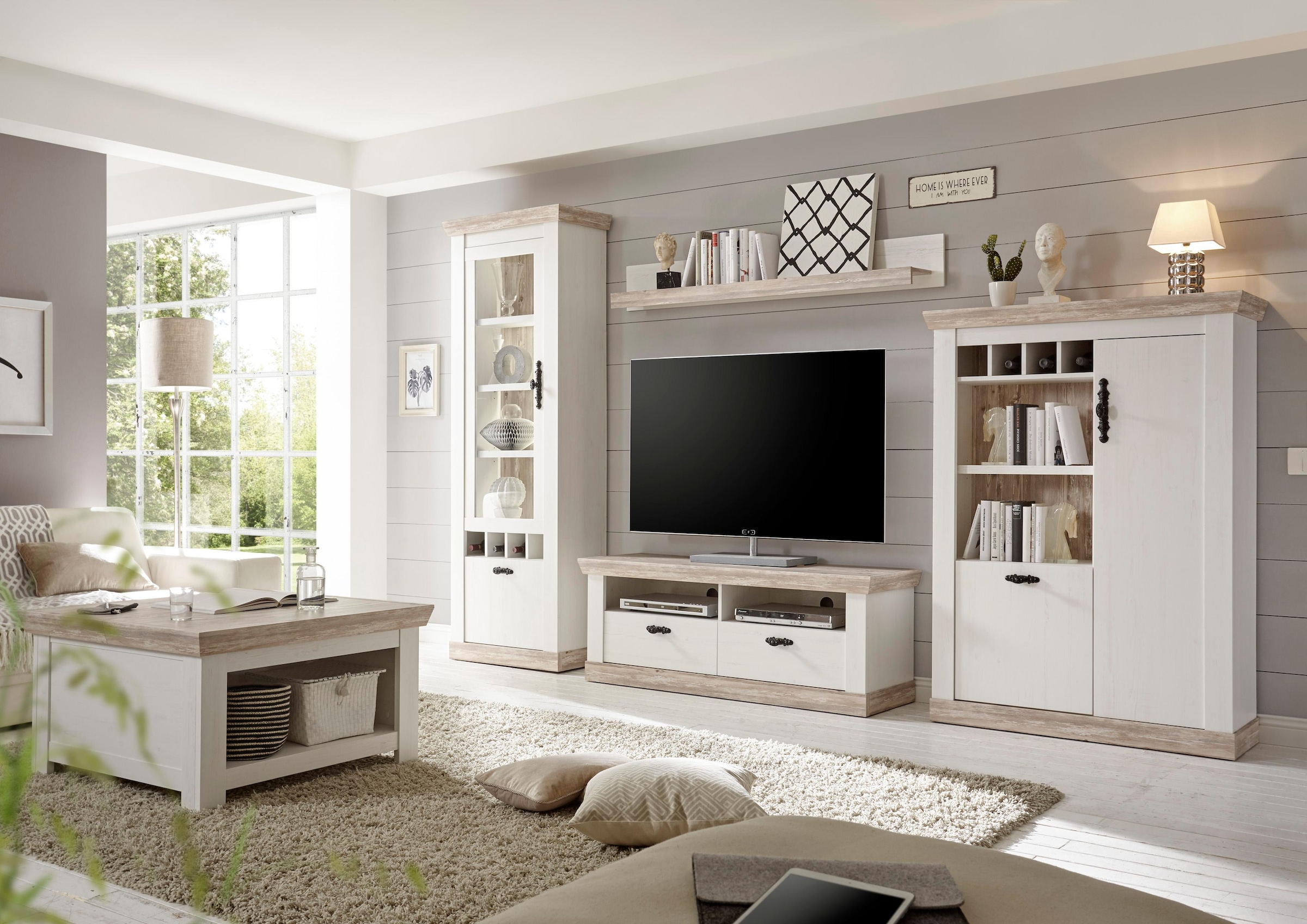 Home affaire Wohnwand »Florenz, Anbauwand im Landhausstil, Komplettset mit Metallgriffen« Set, 4 Stk. tlg.