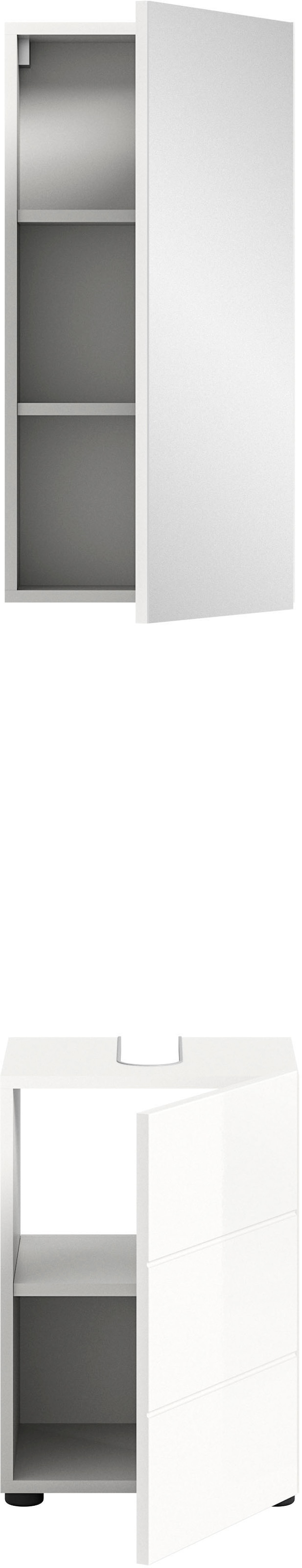 welltime Badmöbel-Set »BIEL, TOPSELLER!, 2 teilig, hochwertige MDF Front, Rillenoptik« 2 teiliges Set, bestehend aus: Waschbeckenunterschrank, Spiegelschrank, 2 Stk. tlg.