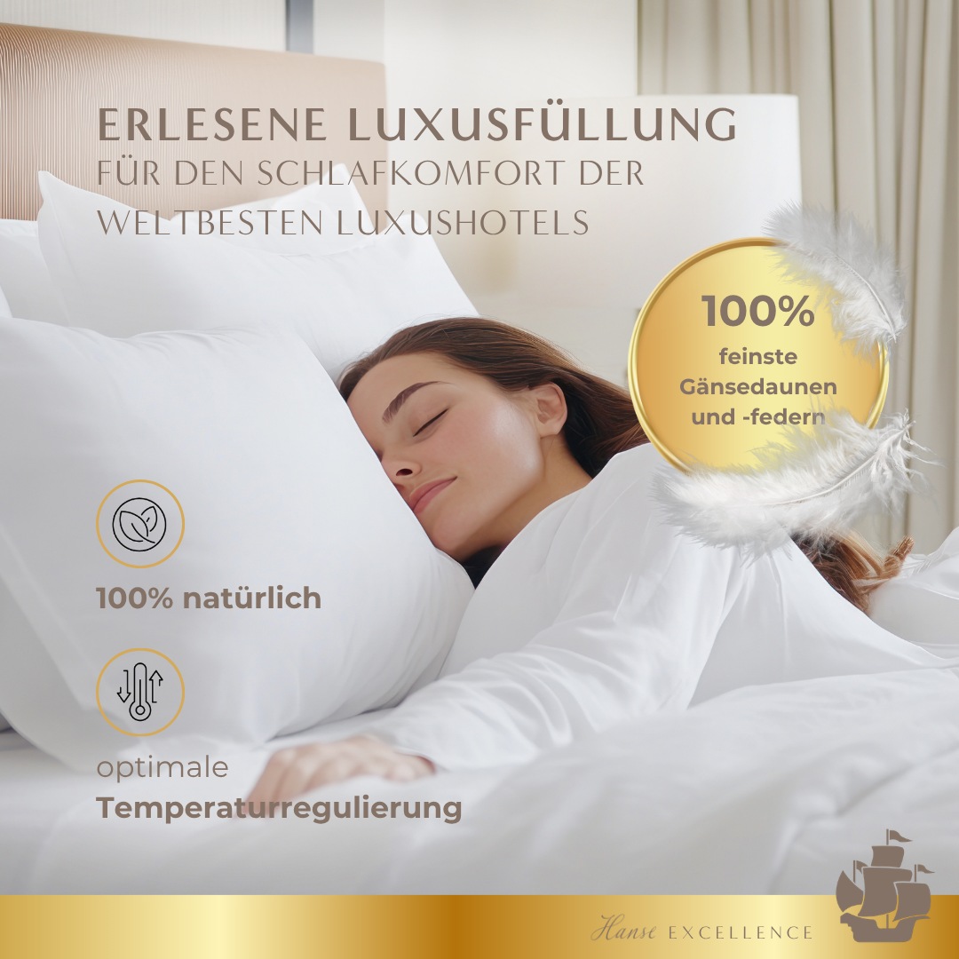 Hanse mit Kogge Oreiller à 3 compartiments »Hanse Excellence Gänsedaunenkopfkissen, Luxusqualität, Made in Germany« Füllung: Aussenkammern: 100% Gänsedaunen; Innenkammer: 100% Gänsefedern 1 cuis tlg.