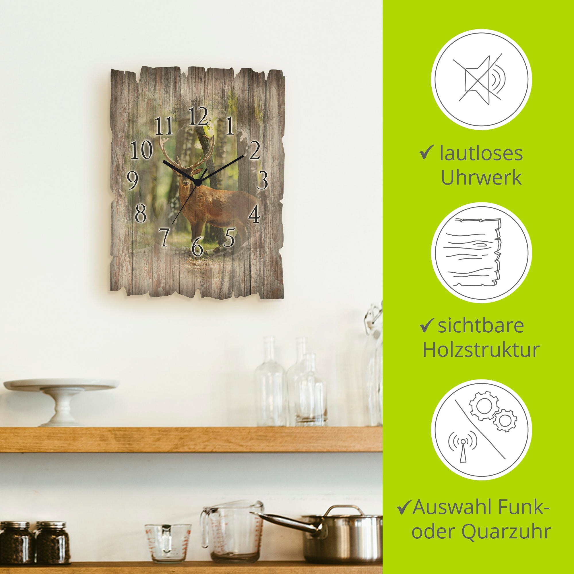 Artland Wanduhr »Hirsch 4 - Wald« wahlweise mit  Quarz- oder Funkuhrwerk, lautlos ohne Tickgeräusche