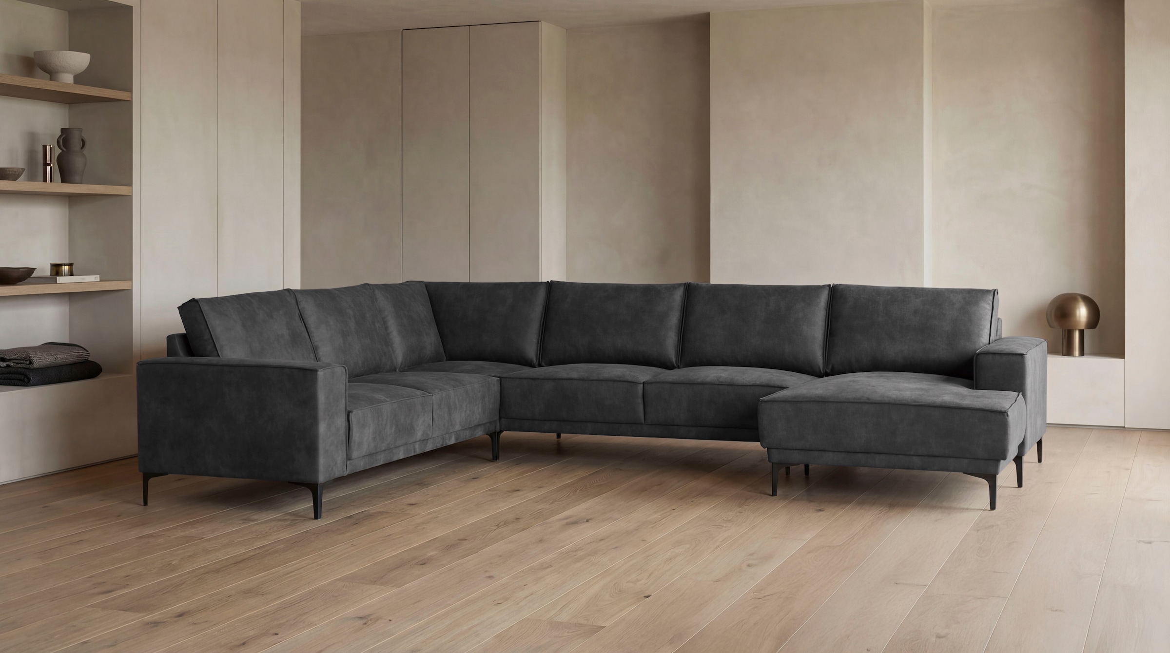 GOODproduct Wohnlandschaft »OLAND Luxus-Microfaser U-Form, XXL, B: 342 cm, Skandi-Design« Skandi-Design in Struktur, Flachgewebe, Luxus-Microfaser, Boucle