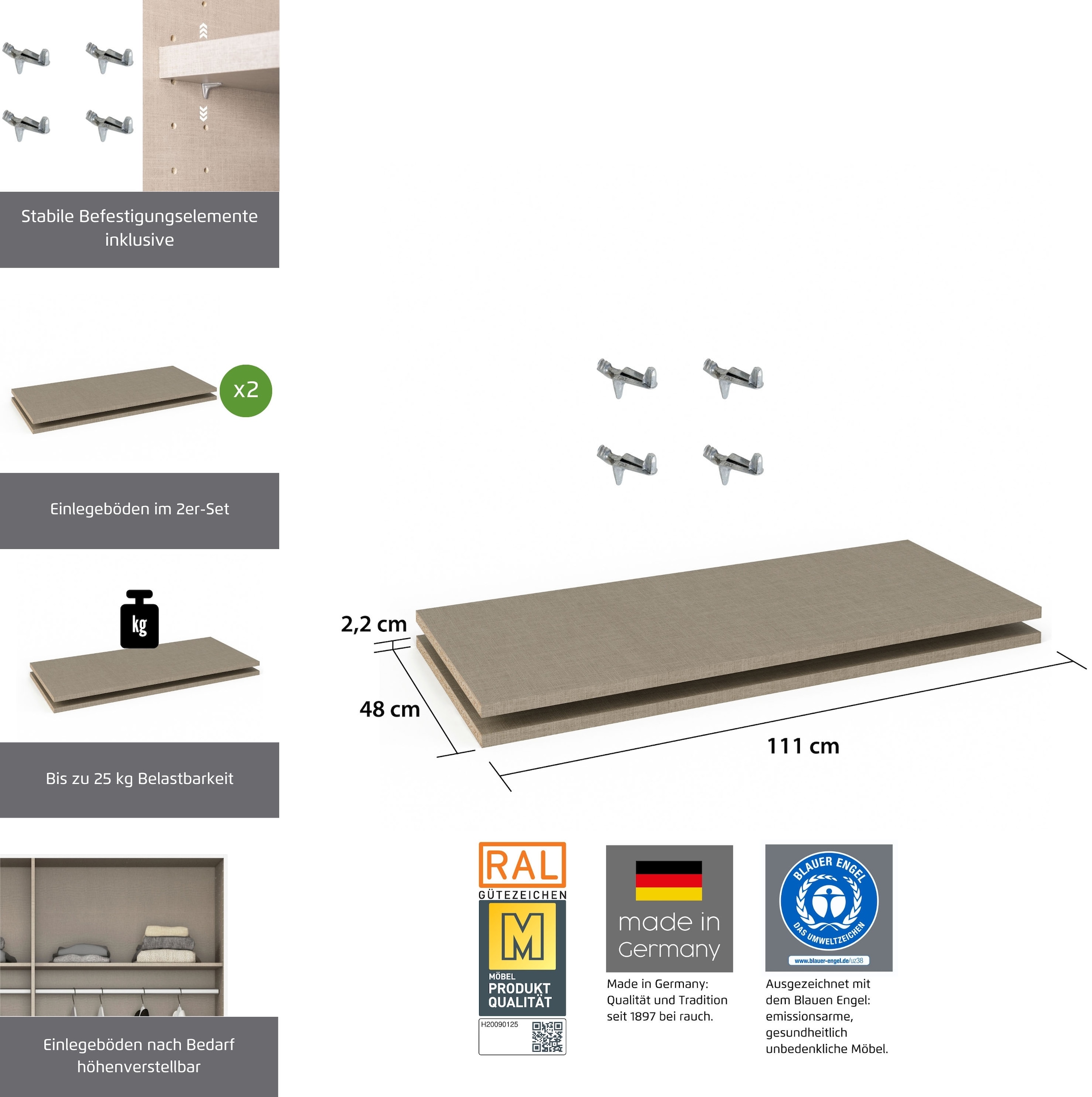 rauch Tablette de rangement »Zubehör für Rauch-Schwebetürenschränke ORANGE/BLUE« 2er-Set Breite 111 cm, Tiefe 48 cm