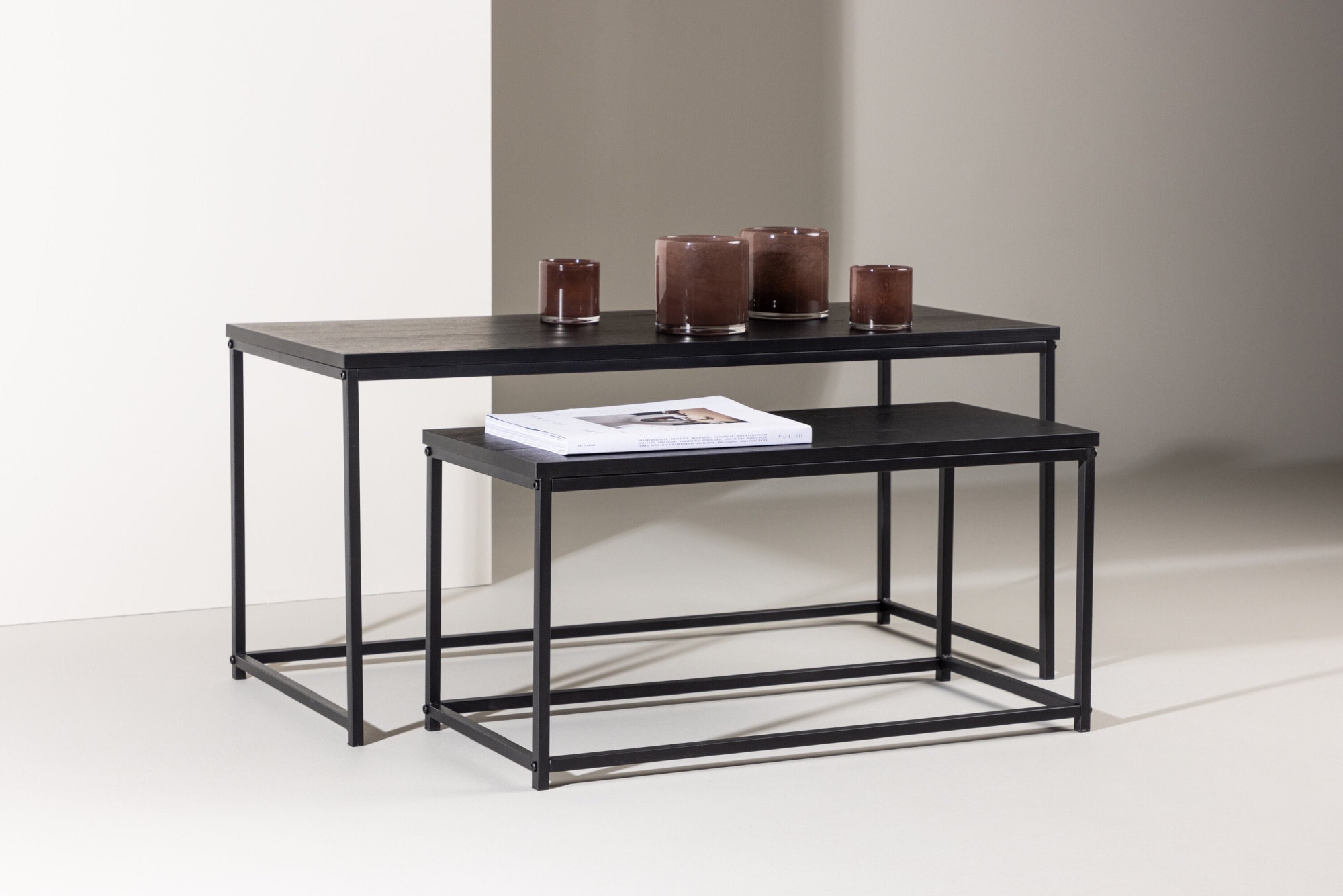 Venture Home Table basse »Staal, 2-tlg Couchtisch-Set 100 × 43 cm in Schwarz, kombinierbar« Ensemble, 2 cuis tlg. ensemble table basse, MDF, pieds en acier, noir, rectangulaire, flexible