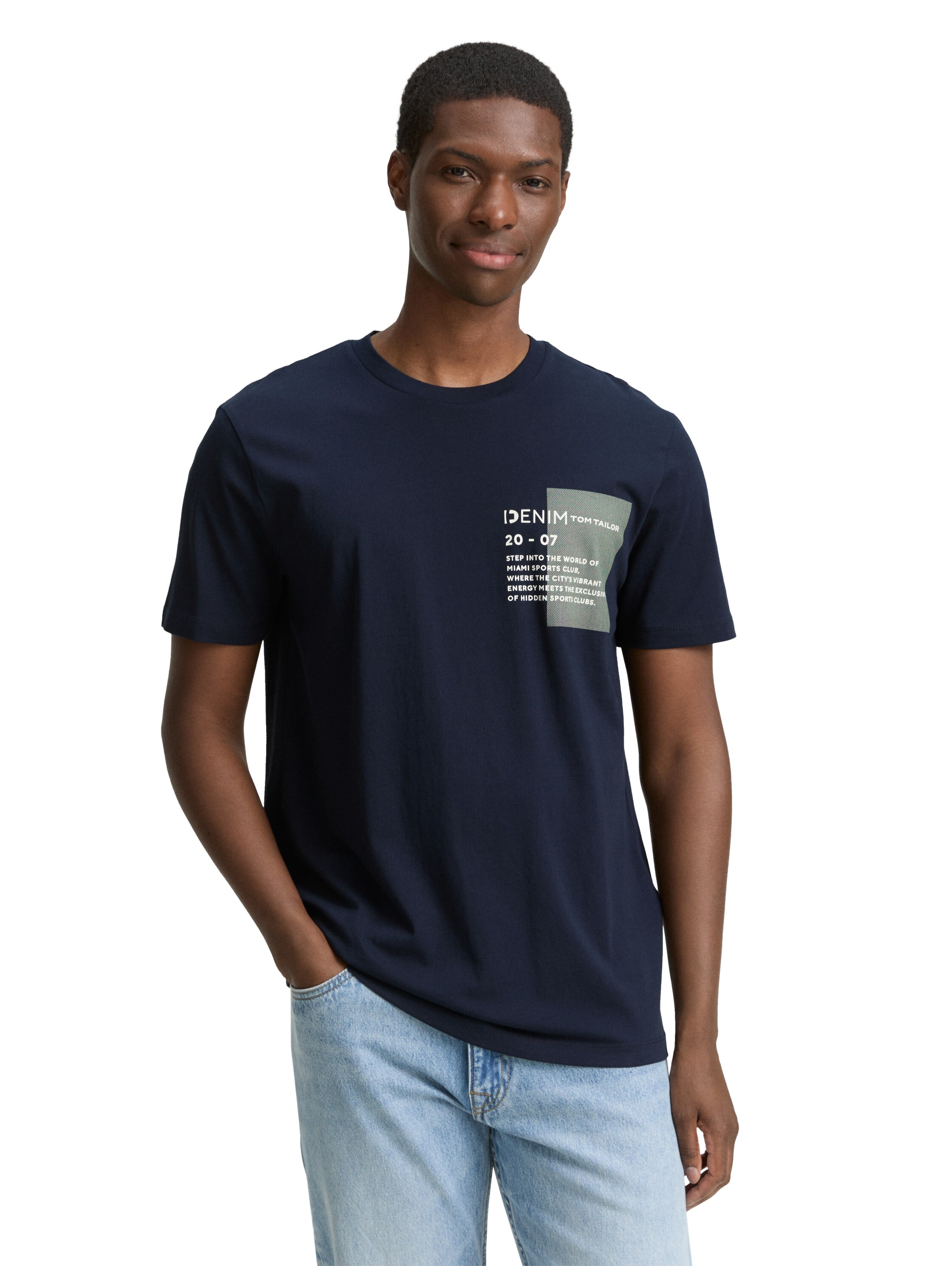 TOM TAILOR Denim Rundhalsshirt mit verschiedenen Logo Prints