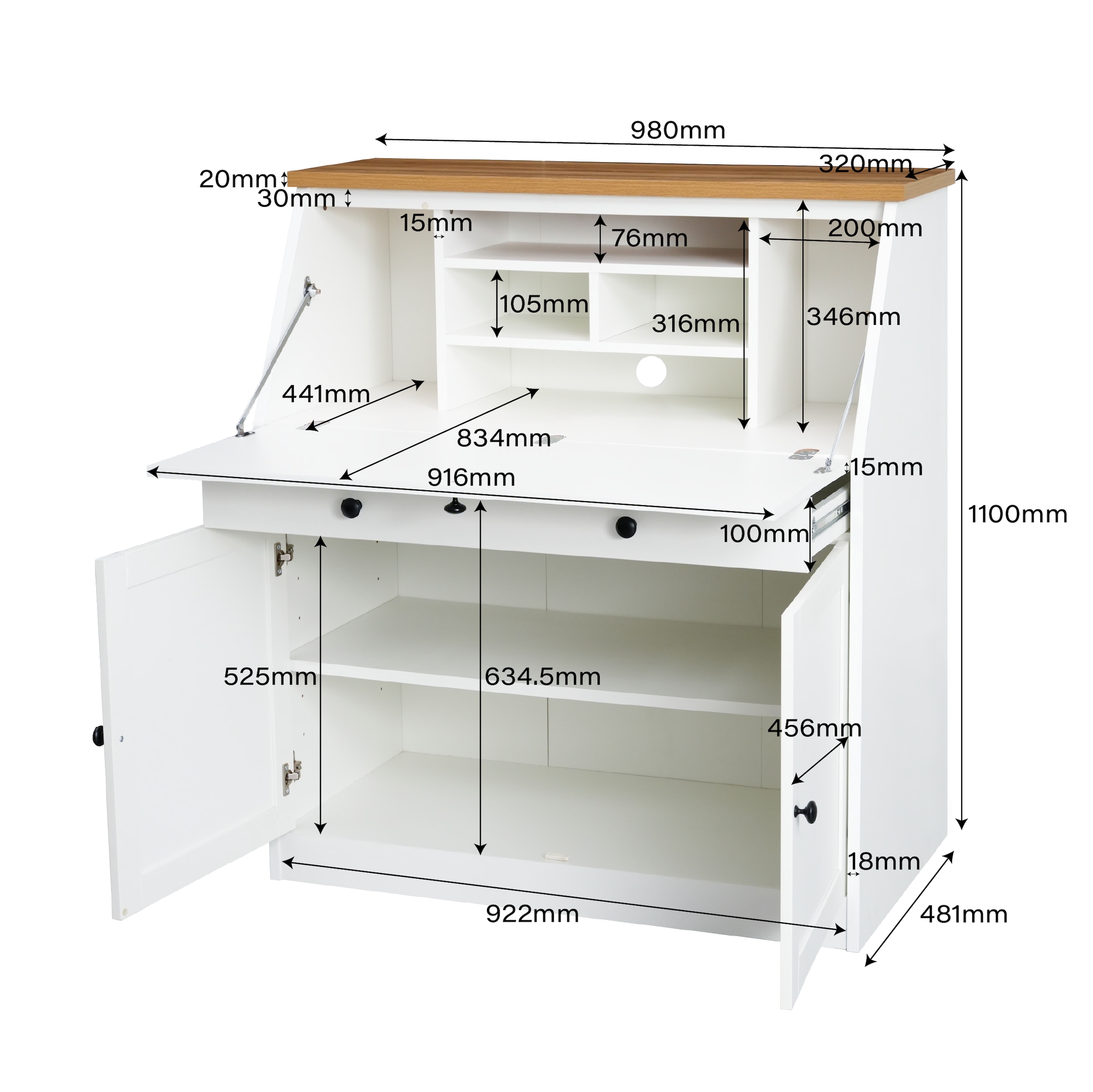 GOODproduct Sekretär »Ismund« viel Stauraum, mit Kabelkanal, Breite: 98 cm