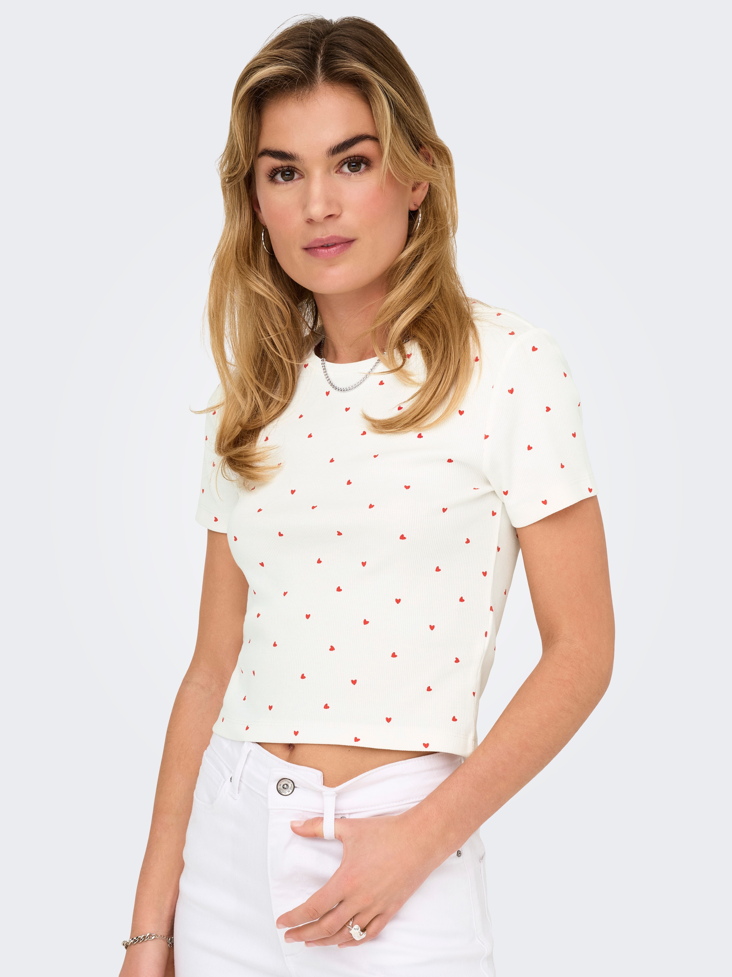 ONLY Kurzarmshirt »ONLFENJA LIFE SS AOP TOP JRS NOOS« Baumwollmischung, Cropped Fit, Rundhals