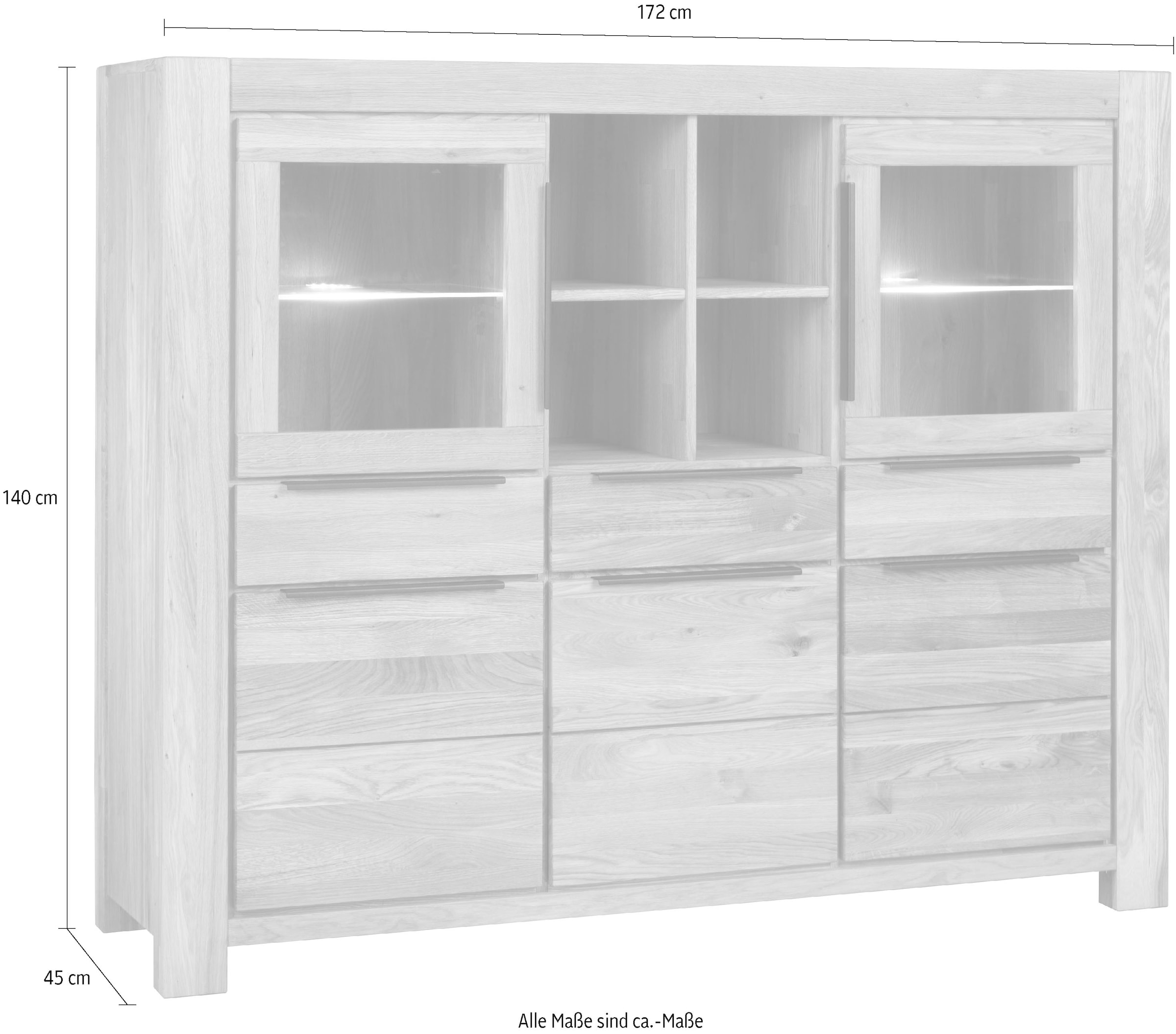 Home affaire Buffet haut mit stylischen Schwarzen Akzenten, 3 Schubladen, 14 Fächer.