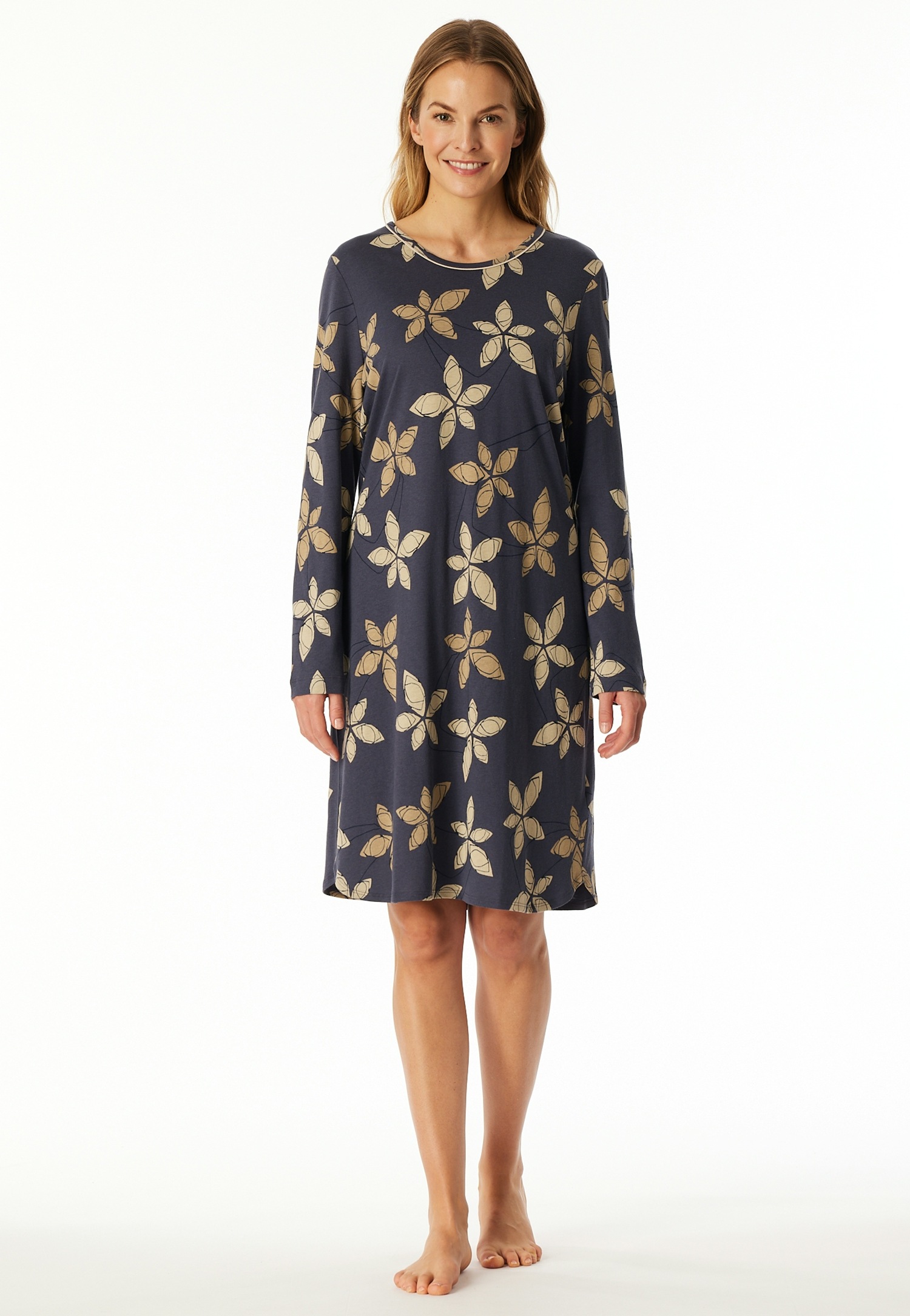 Schiesser Nachthemd »Comfort Nightwear« florales Muster, langärmelig, Single-Jersey, Rundhalsausschnitt