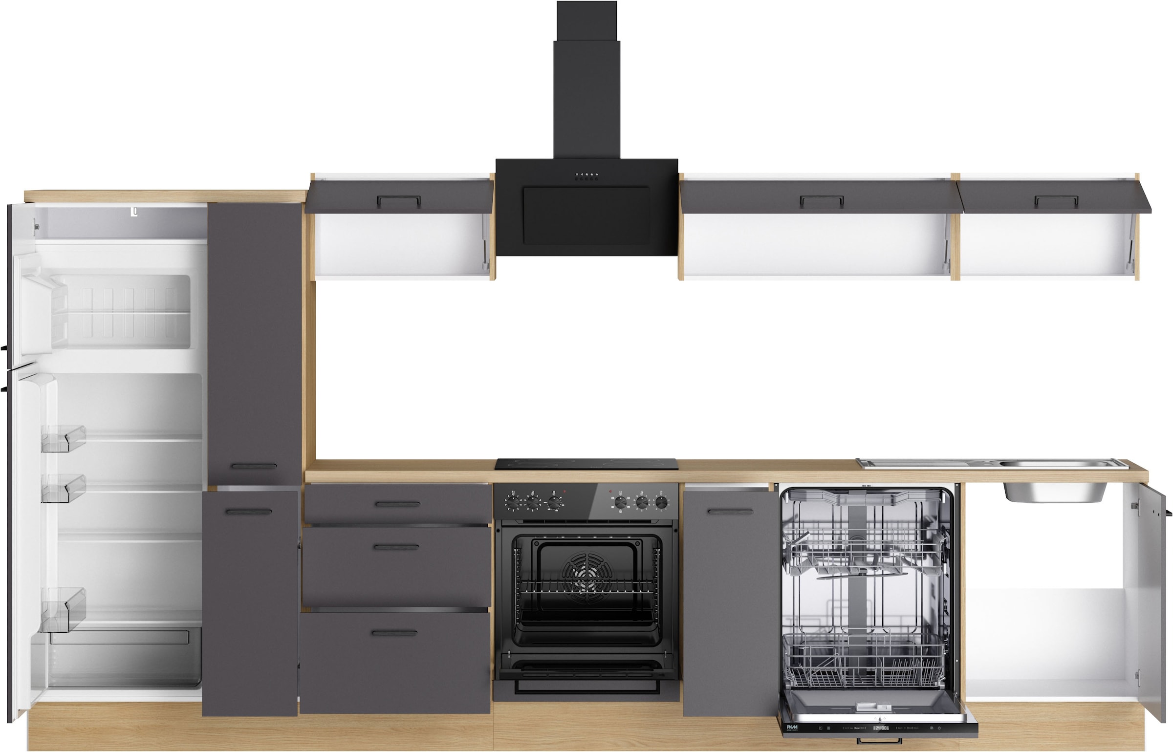 KOCHSTATION Kitchenette »KS-Sion« Breite 360 cm, neue Technik: OPTIsnap, wahlweise mit E-Geräten