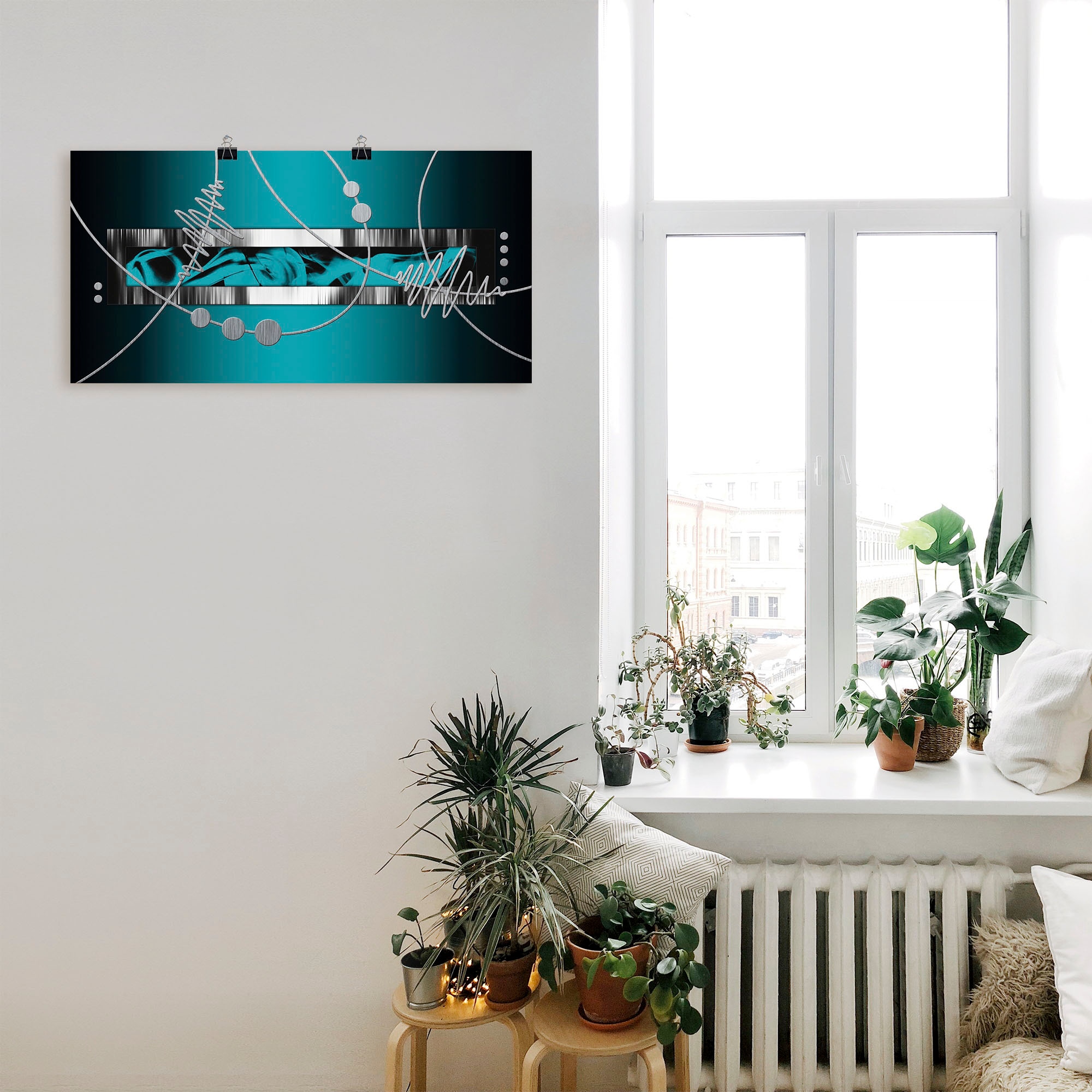 Artland Fresque murale »Silber abstrakt auf petrol« 1 cuis tlg. als Alubild, Leinwandbild, Poster in verschied. Grössen