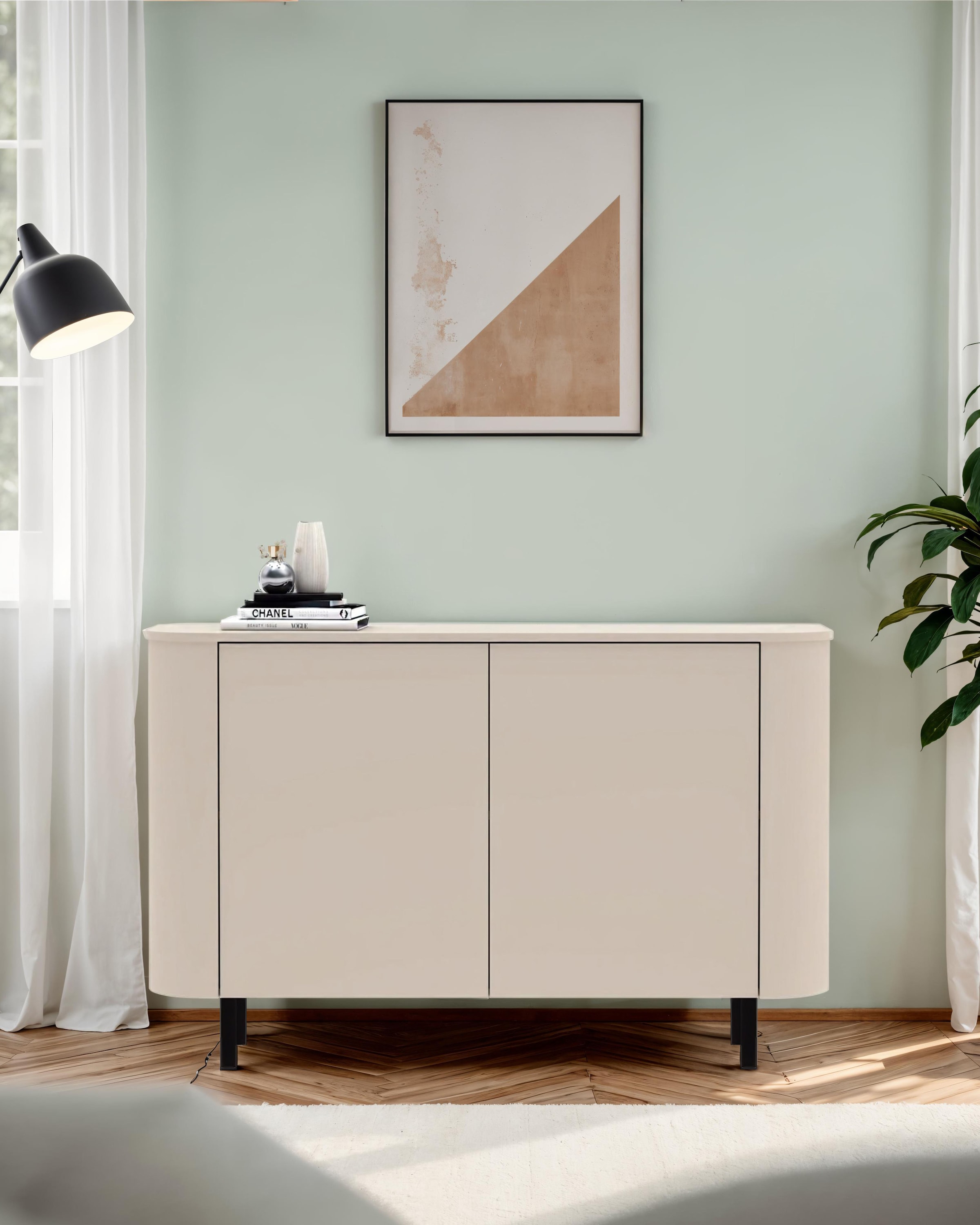 GOODproduct Sideboard »Lido, 131 cm breit, 2 Türen, Anrichte, Kommode, Stauraumschrank« Formgebogenes MDF, Stirnseiten mit Rundung, Push-to-open, Metallfüsse