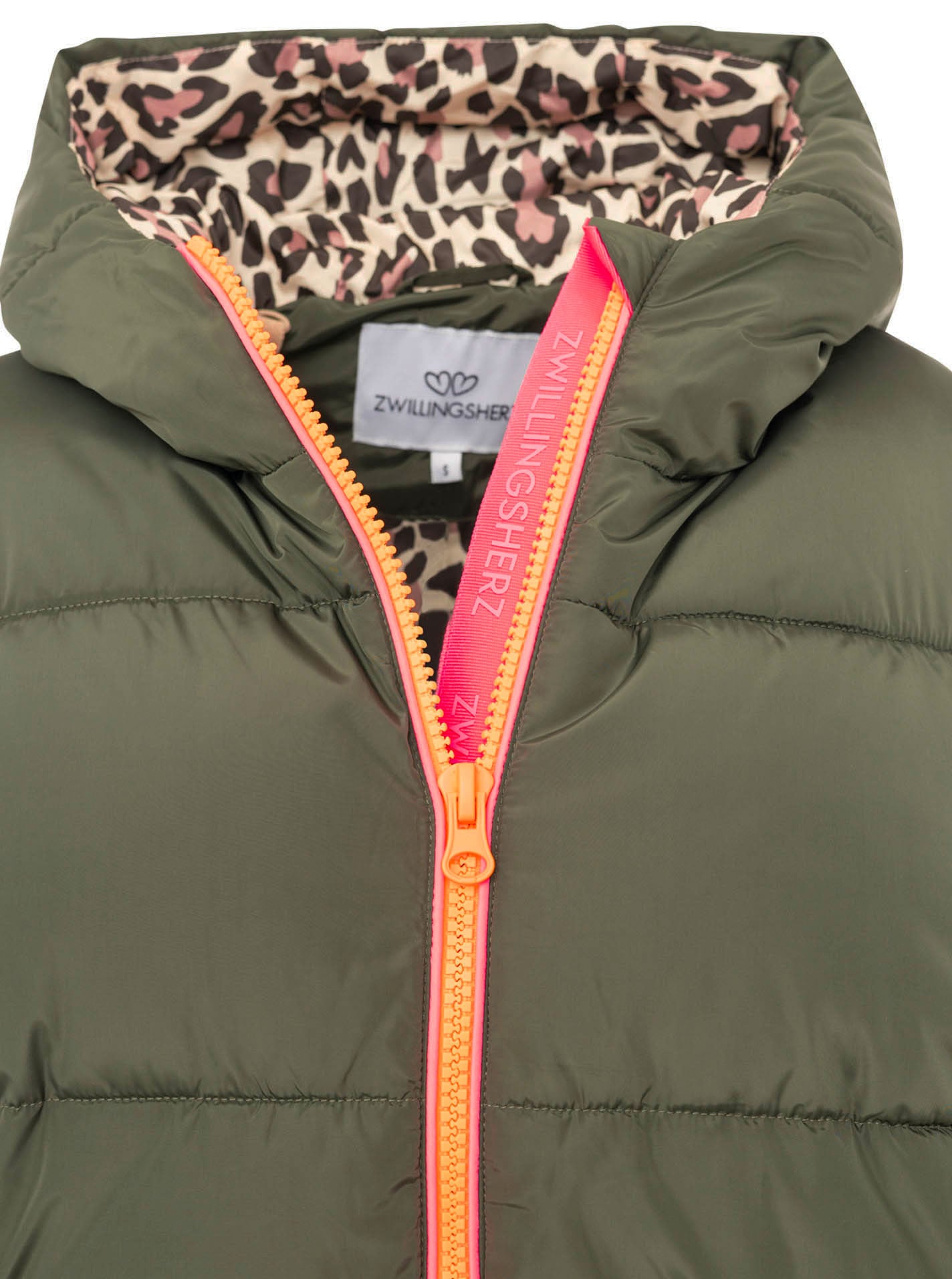 Zwillingsherz Manteau matelassé »„Leo Kapuze“« capuche avec doublure léopard, fermeture éclair, poches, poignets élastiques