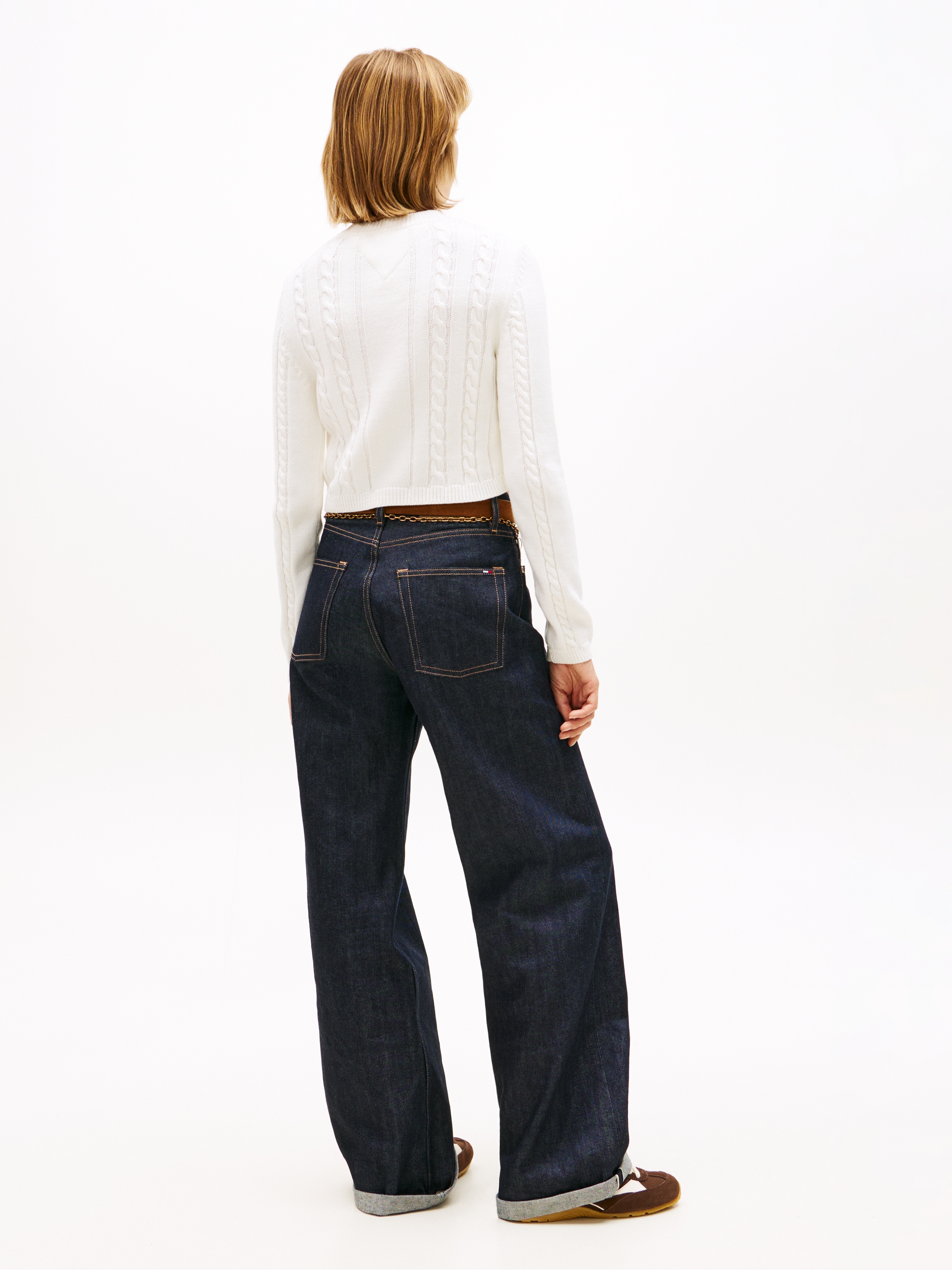 Tommy Jeans Pull en tricot »TJW CABLE SCRIPT SWEATER« avec motif torsadé