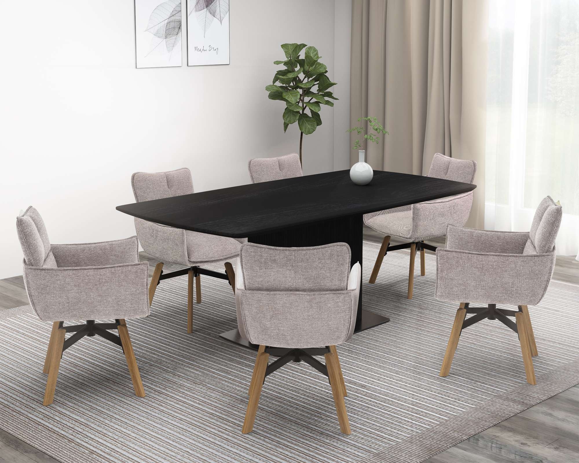 GOODproduct Chaise de salle à manger »Elyssa« (Set) 2 cuismassives Eichenholzgestell,  pflegeleichter Webstoff, Drehfunktion