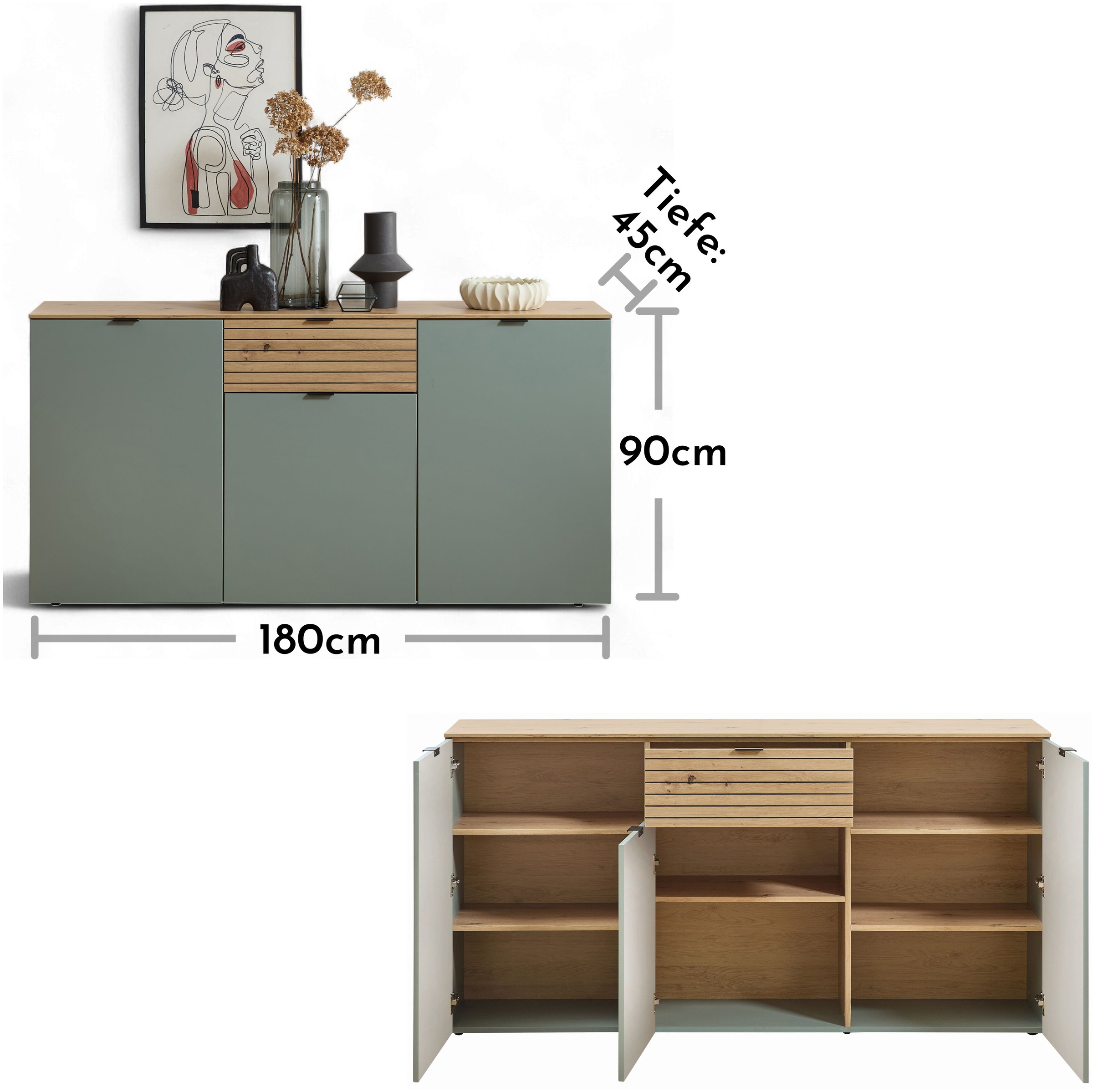 Innostyle Buffet »INA Sideboard, 180 x 90 x 45 cm (B/H/T)« 1 cuis tlg. 3 portes, tiroir, fermeture douce