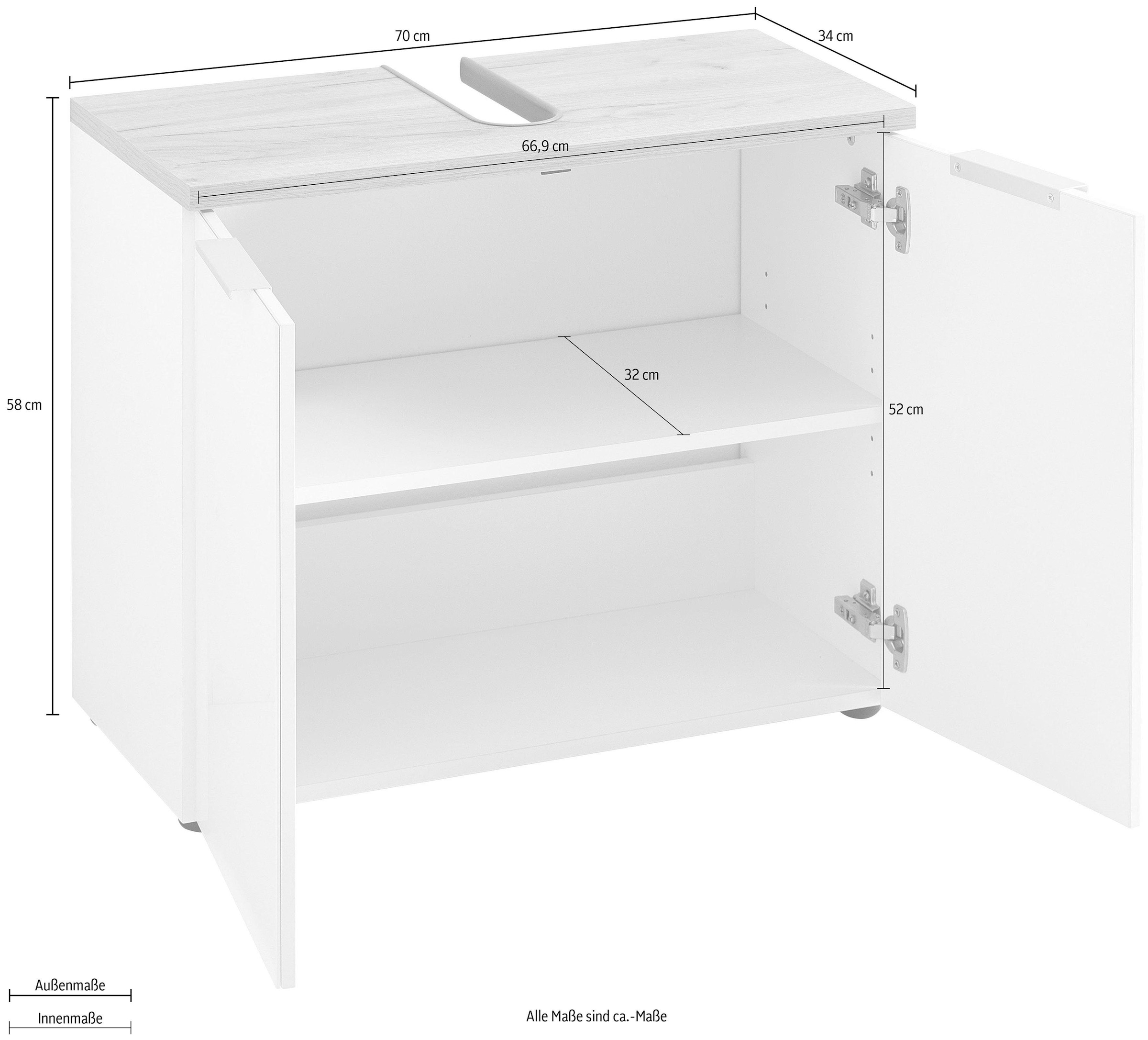 GERMANIA Armoire sous lavabo »Pescara« Front mit Glasauflage