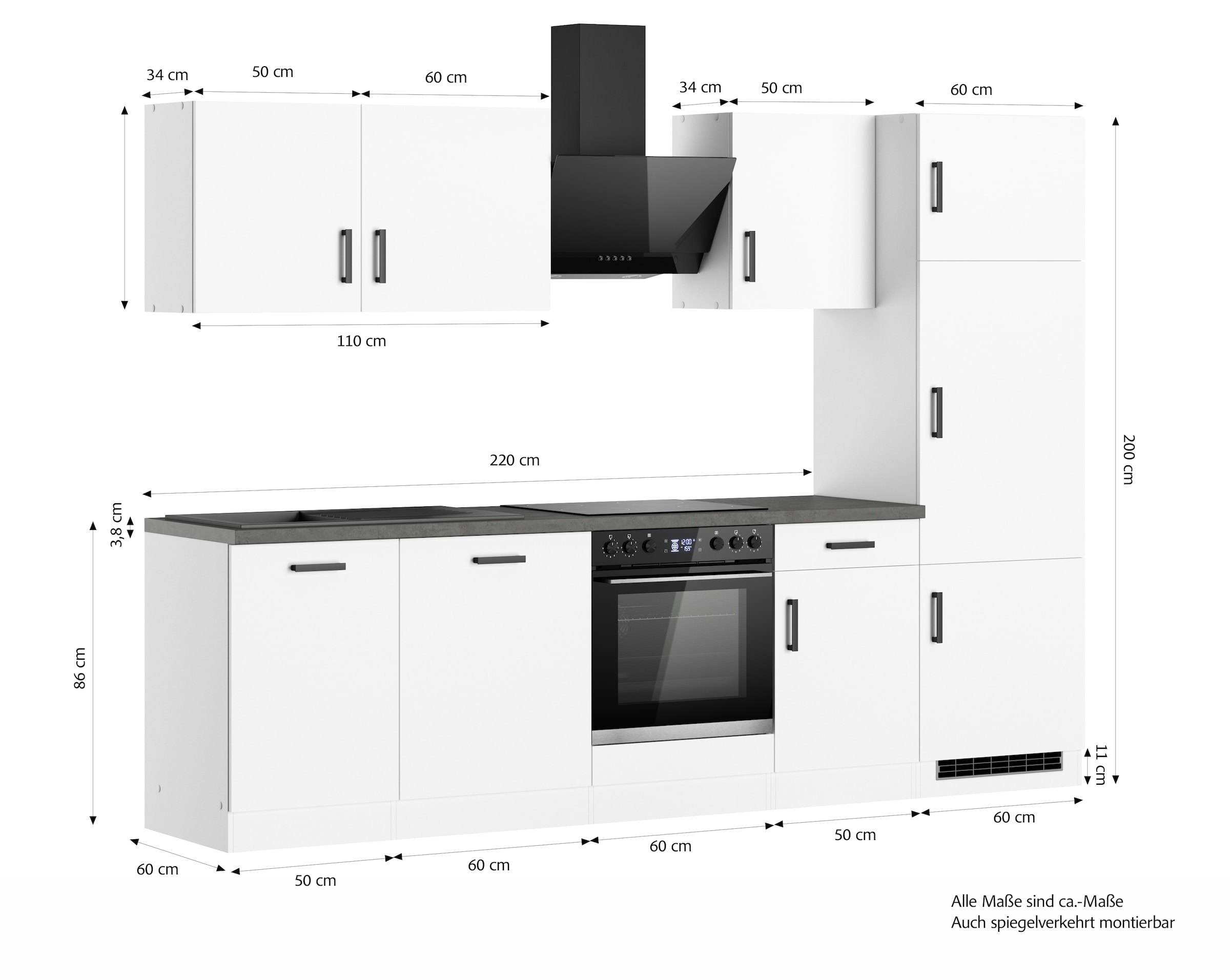 KOCHSTATION Kitchenette »KS-Toronto« Largeur 280 cm, option avec appareils HANSEATIC E